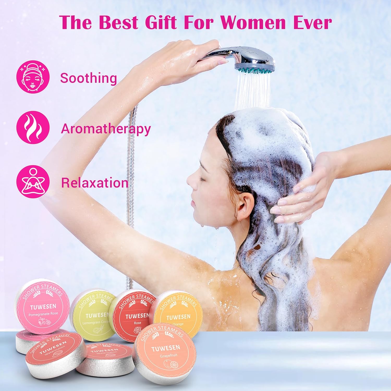 TUWESEN Shower Steamers Aromatherapy, SPA Kit, 8 PCS Shower Steamers for Women, Shower Bombs with Essential Oils-Self Care & Relaxation Birthday Gifts for Women and Men. Purple Romantic Set
