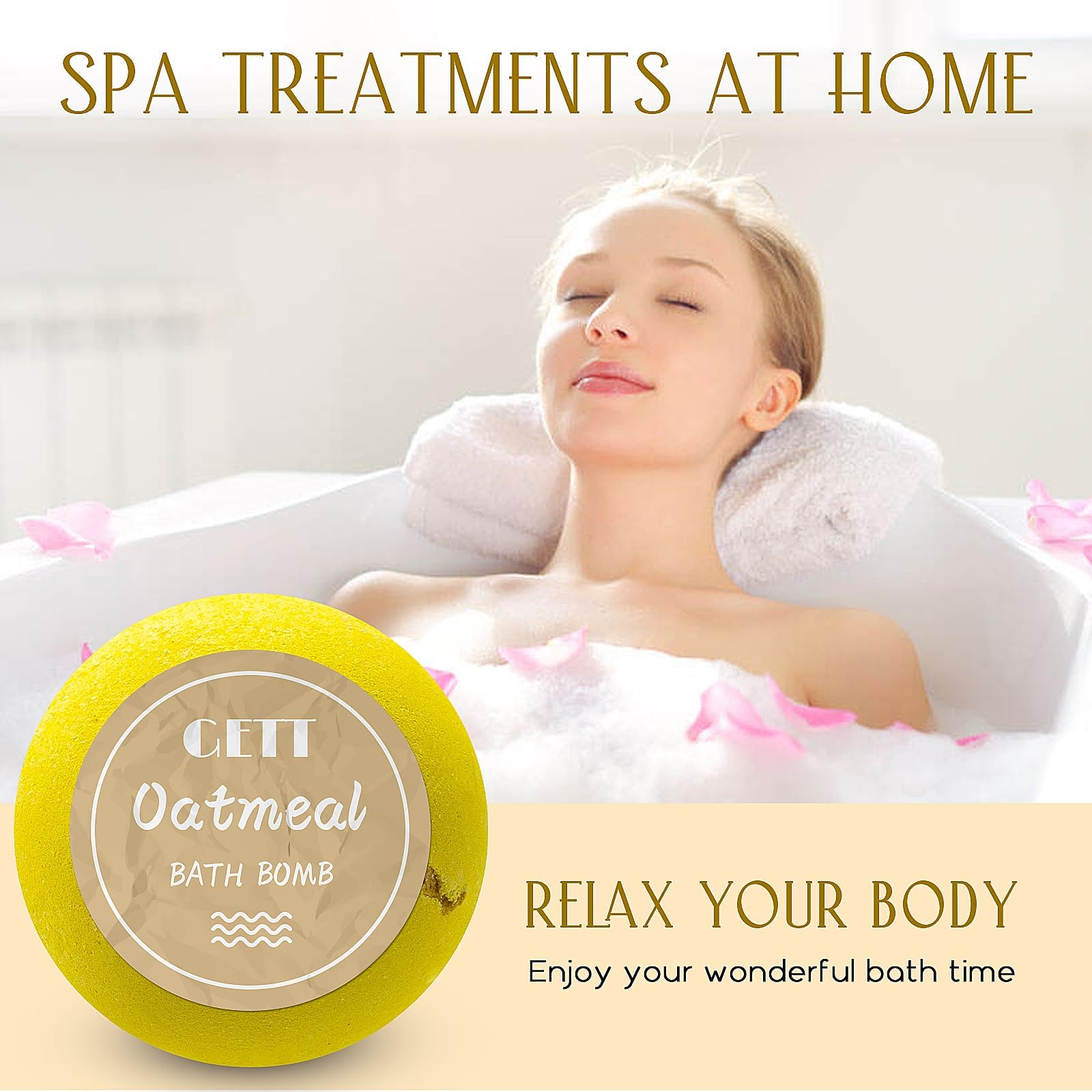 GETT Lavender Bath Bombs 4-pcs, Individually Wrapped Bath Bombs for Men & Women, Luxury Gift Set with Vegan and Essential Oils, Relaxing and Moisturizing Bubble Bath, Organic Bath Essentials for All