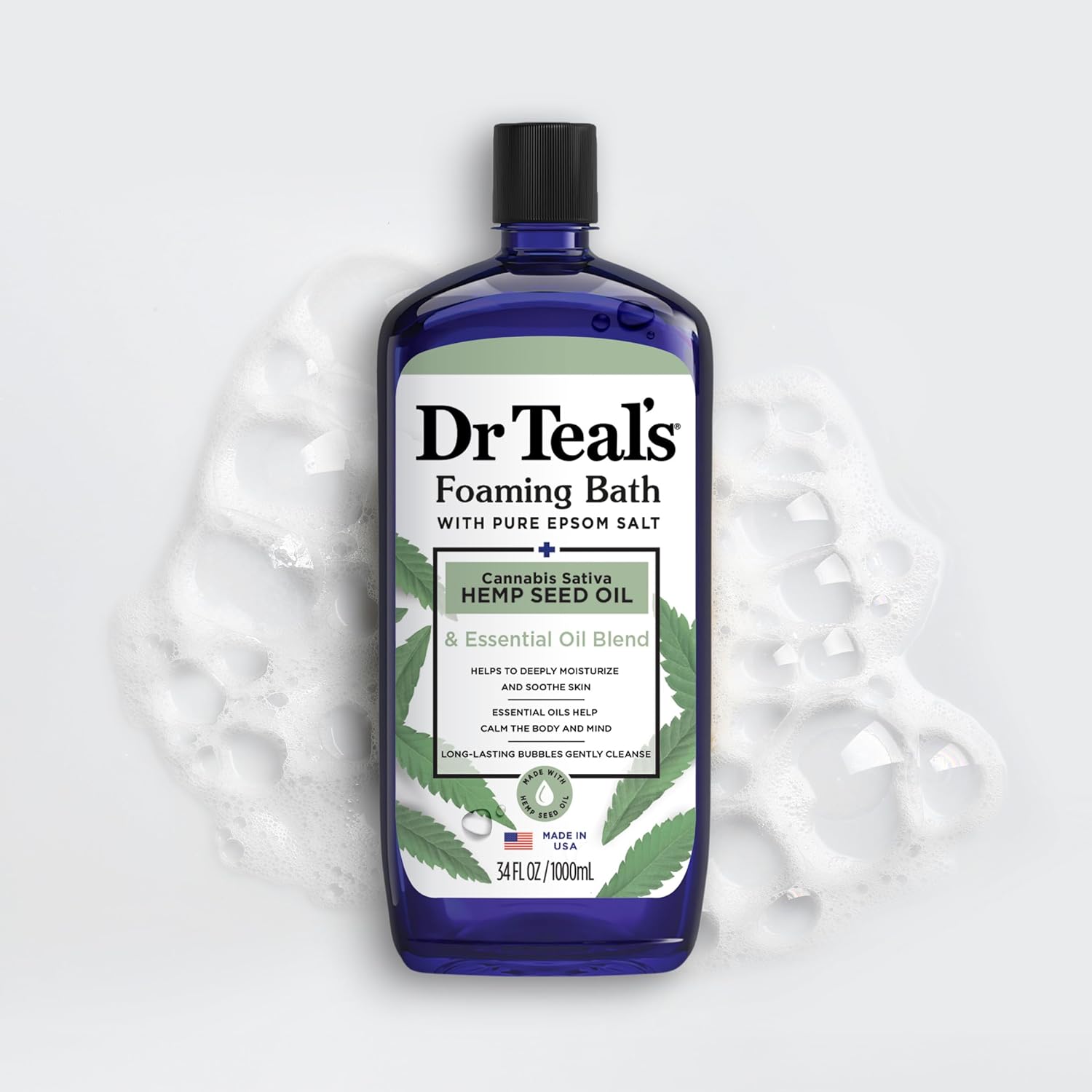 Dr Teal's Foaming Bath with Pure Epsom Salt, Sleep Blend with Melatonin, Lavender & Chamomile Essential Oils, 34 fl oz (Pack of 4) (Packaging May Vary)