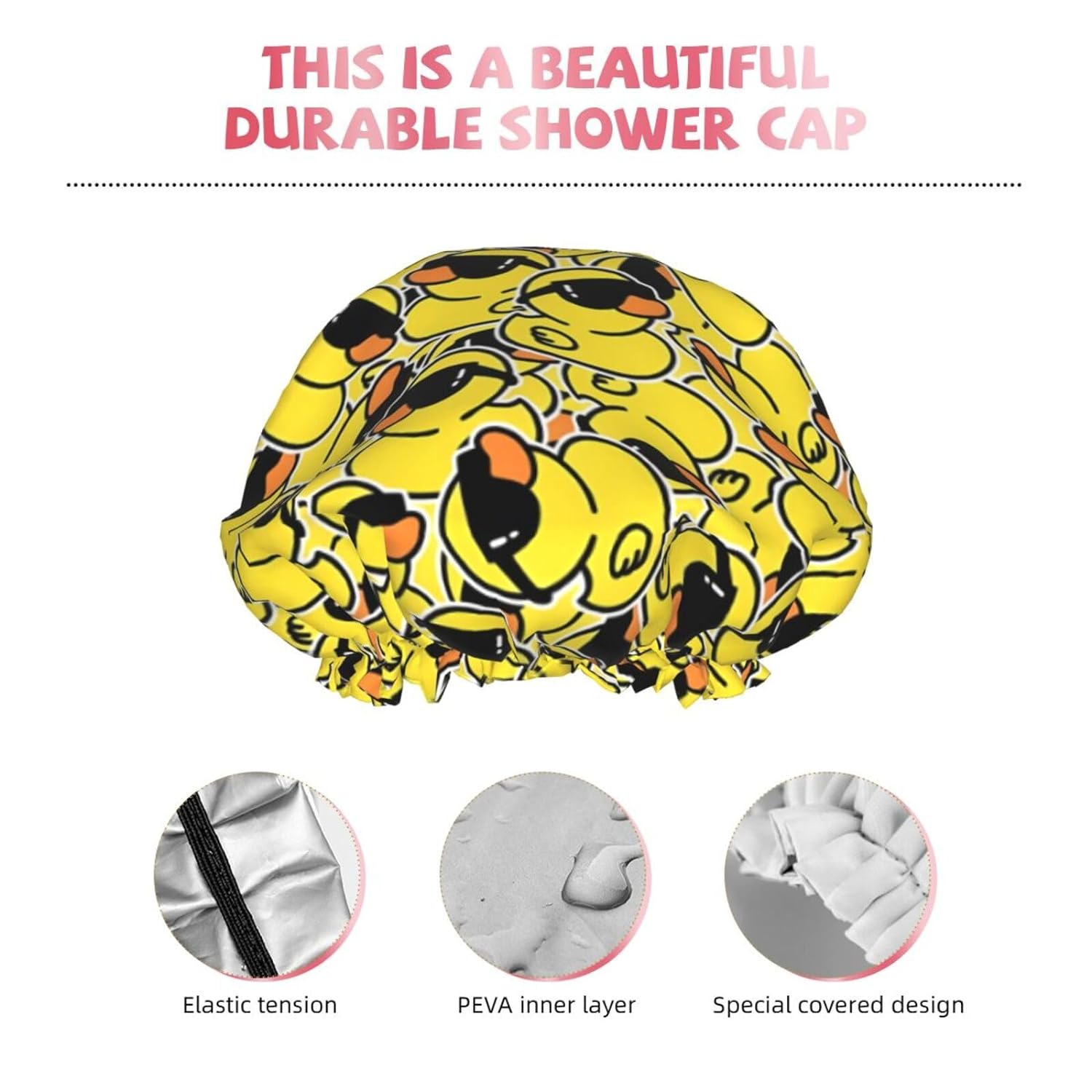 Rubber Ducks Shower Cap For Women Reusable Waterproof Double Layers Bath Cap Hair Protection Elastic Ladies Spa Salon Shower Hat