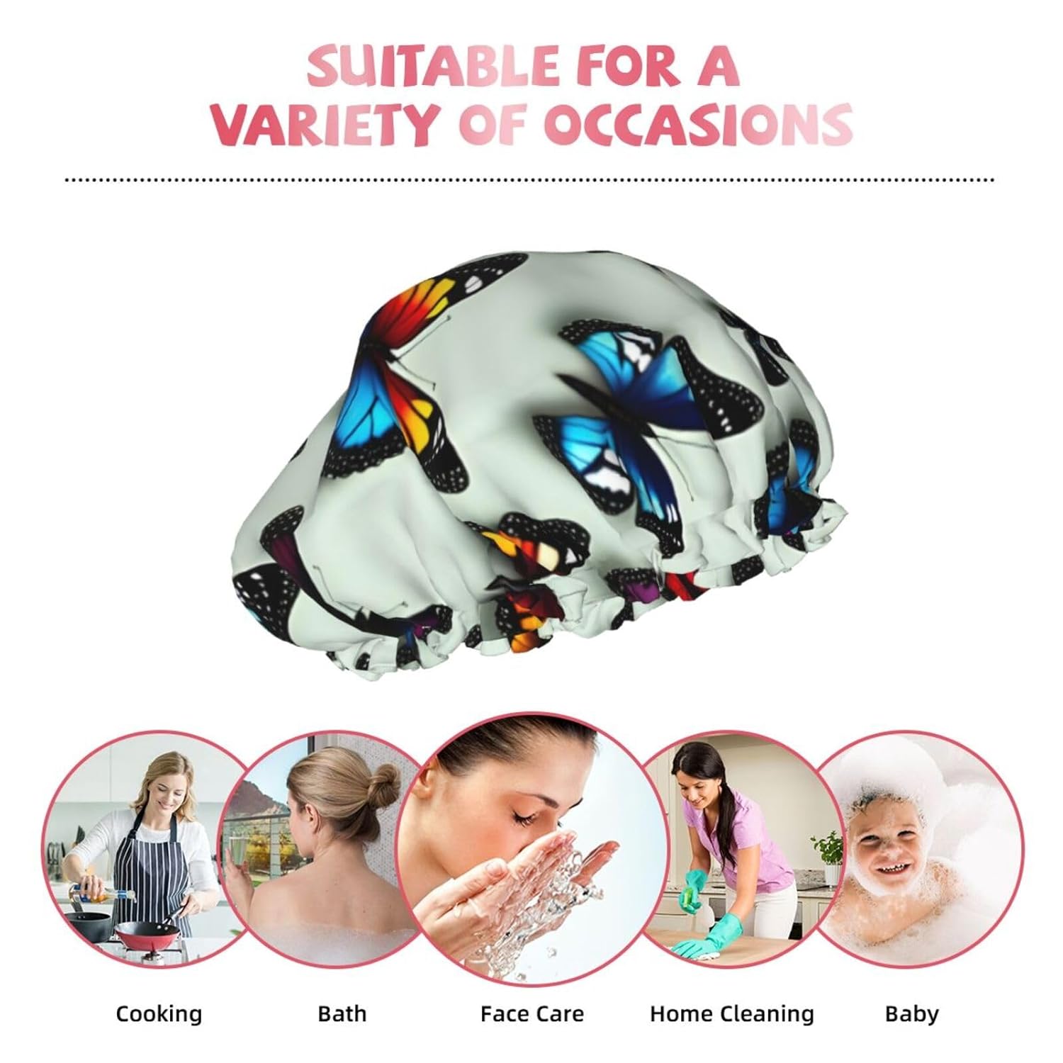 Ice Hockey print Print Reusable Shower Cap for Women,Double Waterproof Layers Bathing Hat,Quick Drying Bath Hair Cap