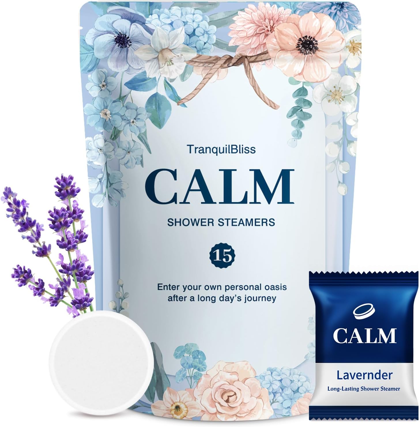 TranquilBliss Shower Steamers-15 Pack Shower Bombs with Lavender Scent, Self-Care Gifts for Women Who Have Everything, Relaxation Birthday Gifts for Women, Valentines Day Gifts for Her