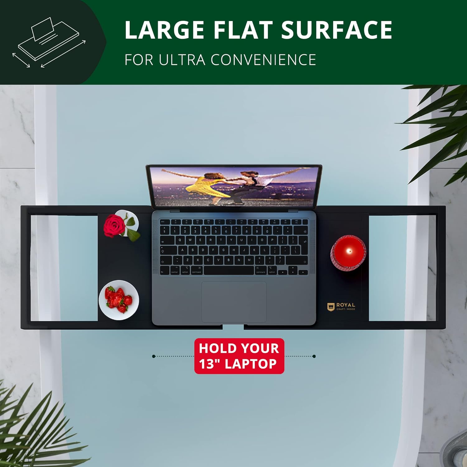 ROYAL CRAFT WOOD Foldable Bathtub Tray Caddy Bamboo Bathtub Tray Expandable, Bath Tub Table Caddy with Extending Sides - Free Soap Dish