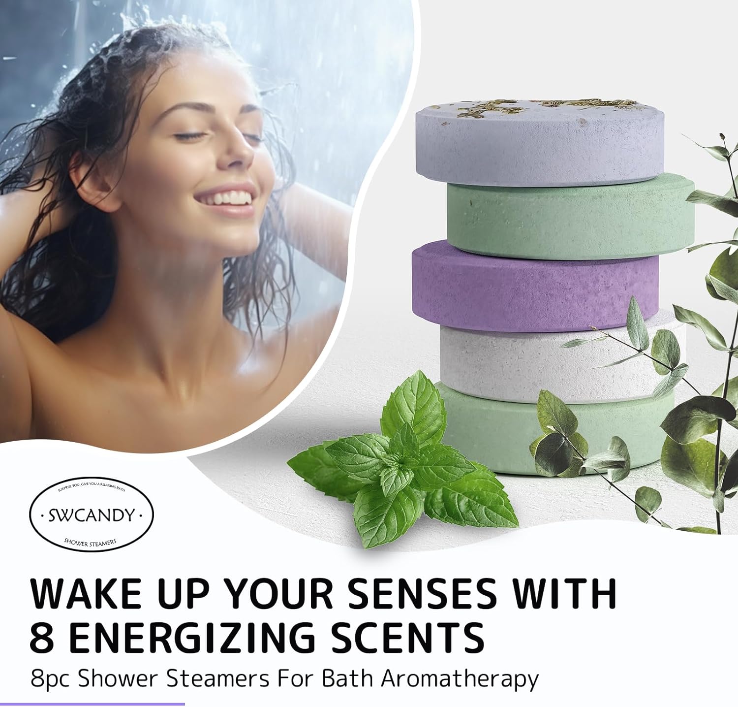 Aromatherapy Shower Steamers Valentines Day Gifts for her - Swcandy 8 Pcs Bath Bombs Valentine's Day Gifts for Women, Shower Bombs Self Care with Essential Oils, Relaxation Home SPA Lavender