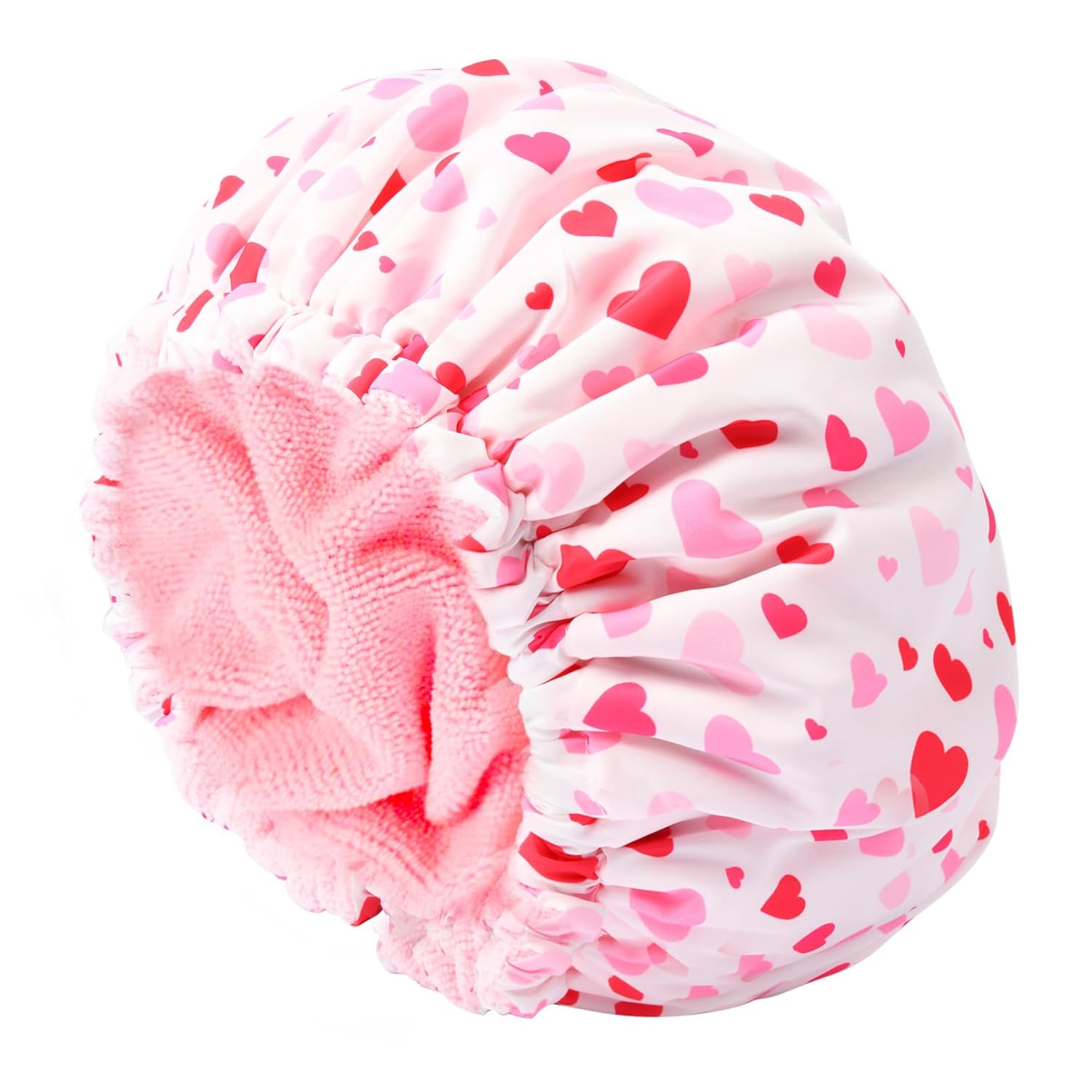 Shower Cap for Women Terry Lined Bath Cap Large Reusable Waterproof Elastic Band Pink Shower Caps for Long Thick Hair Soft Bath Shower Hair Caps