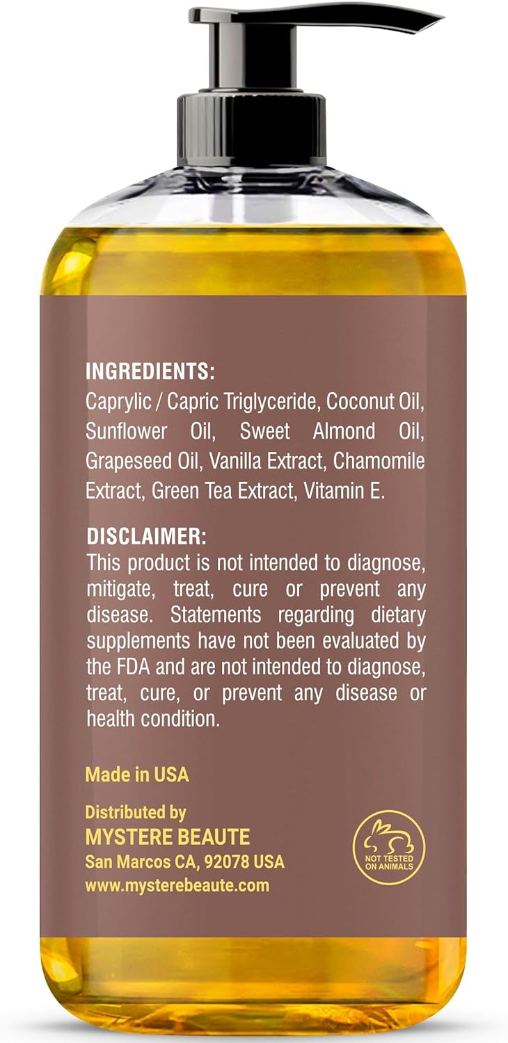 MYSTÉRE BEAUTÉ Sore Muscle Massage Oil for Massage Therapy with Arnica - Relaxing, Warming, Eases Muscle Soreness & Stiffness - Moisturizes Skin - Premium-Quality - 8 fl oz