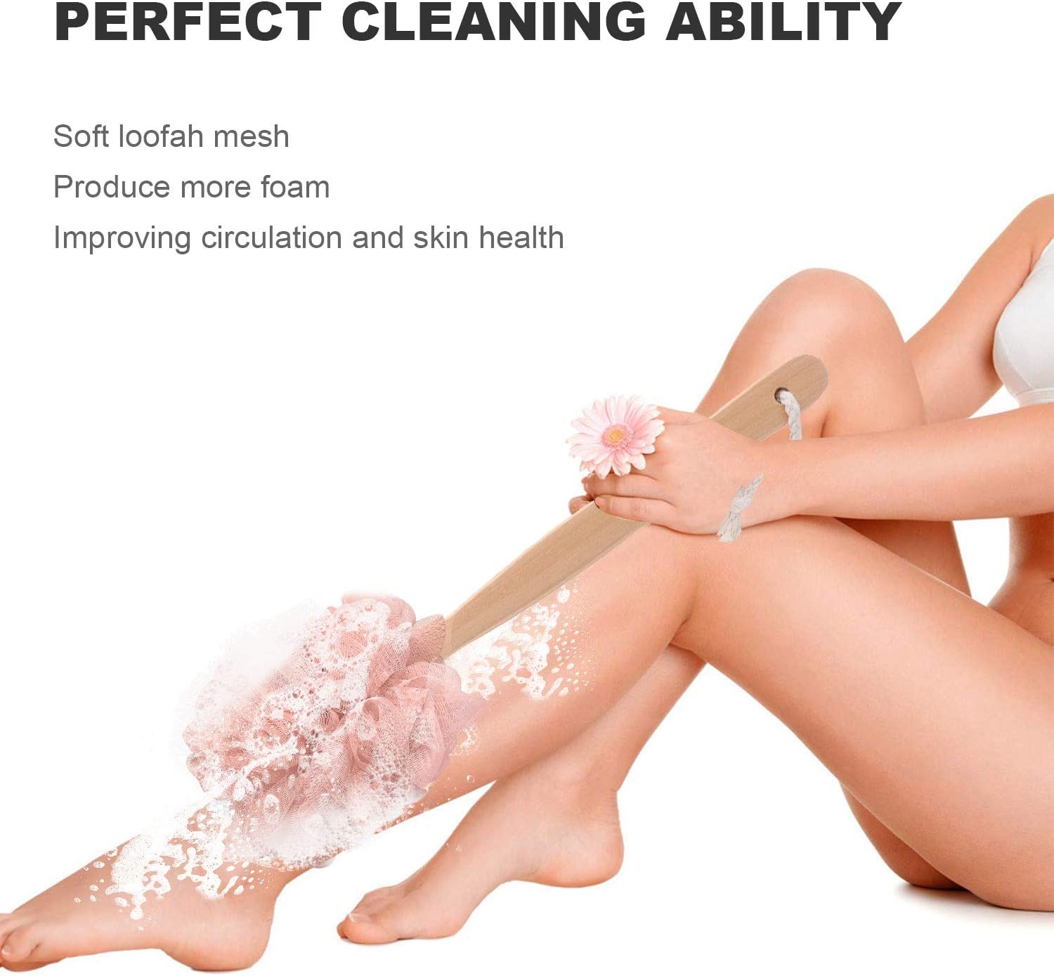 RASDDER Loofah with Handle, Loofah on a Stick, Loofah Sponge with Handle, PE Soft Mesh Luffa, Exfoliating Luffa on a Stick for Men and Women