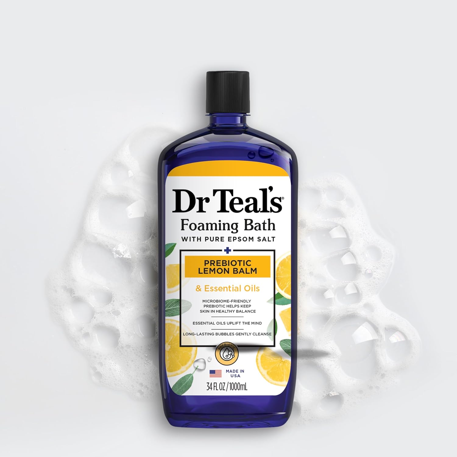 Dr Teal's Foaming Bath with Pure Epsom Salt, Sleep Blend with Melatonin, Lavender & Chamomile Essential Oils, 34 fl oz (Pack of 4) (Packaging May Vary)