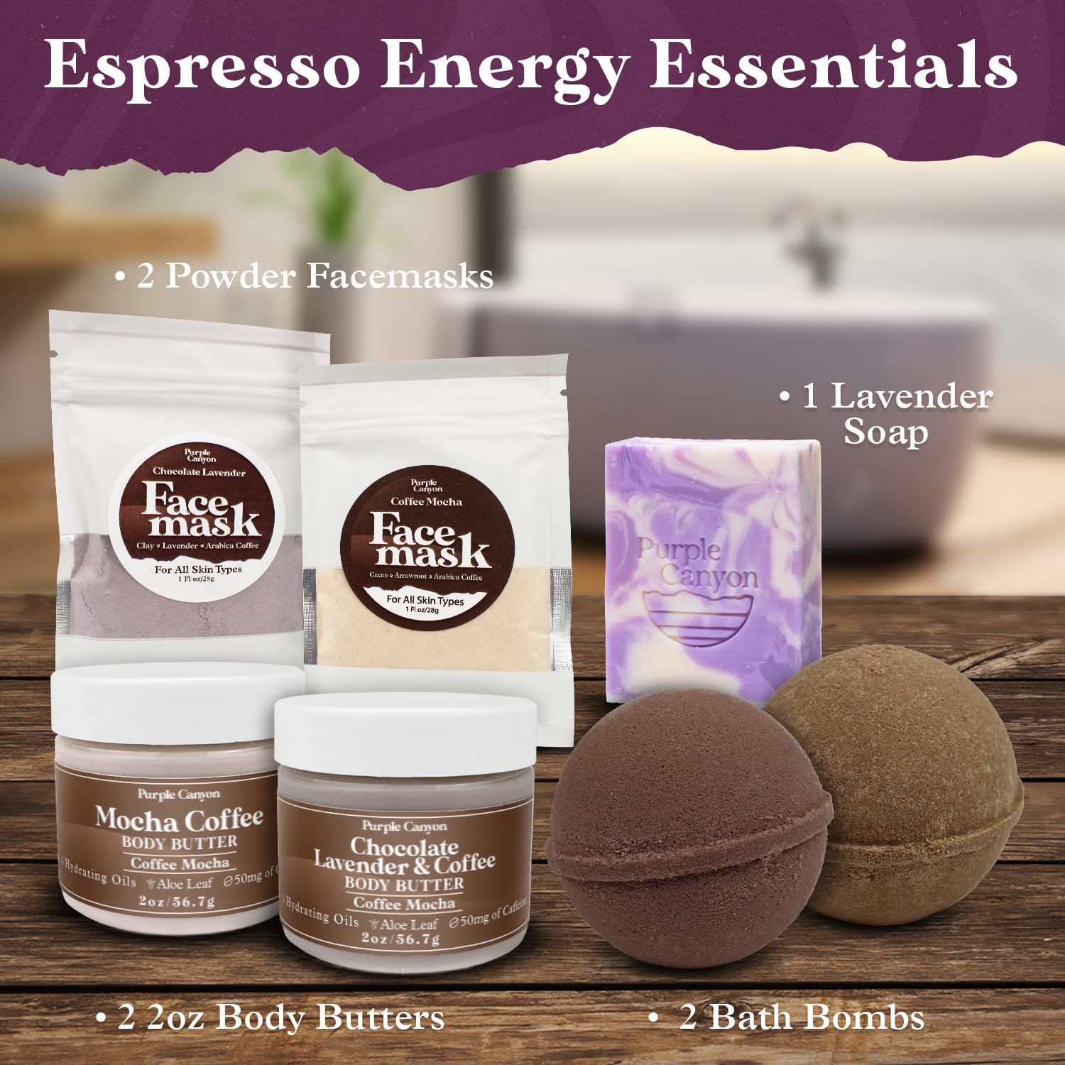 Purple Canyon Mystic Spa Box | 7 Piece Full Size Lavender Spa Kit for Self Care | Bath and Body Gifts for Women