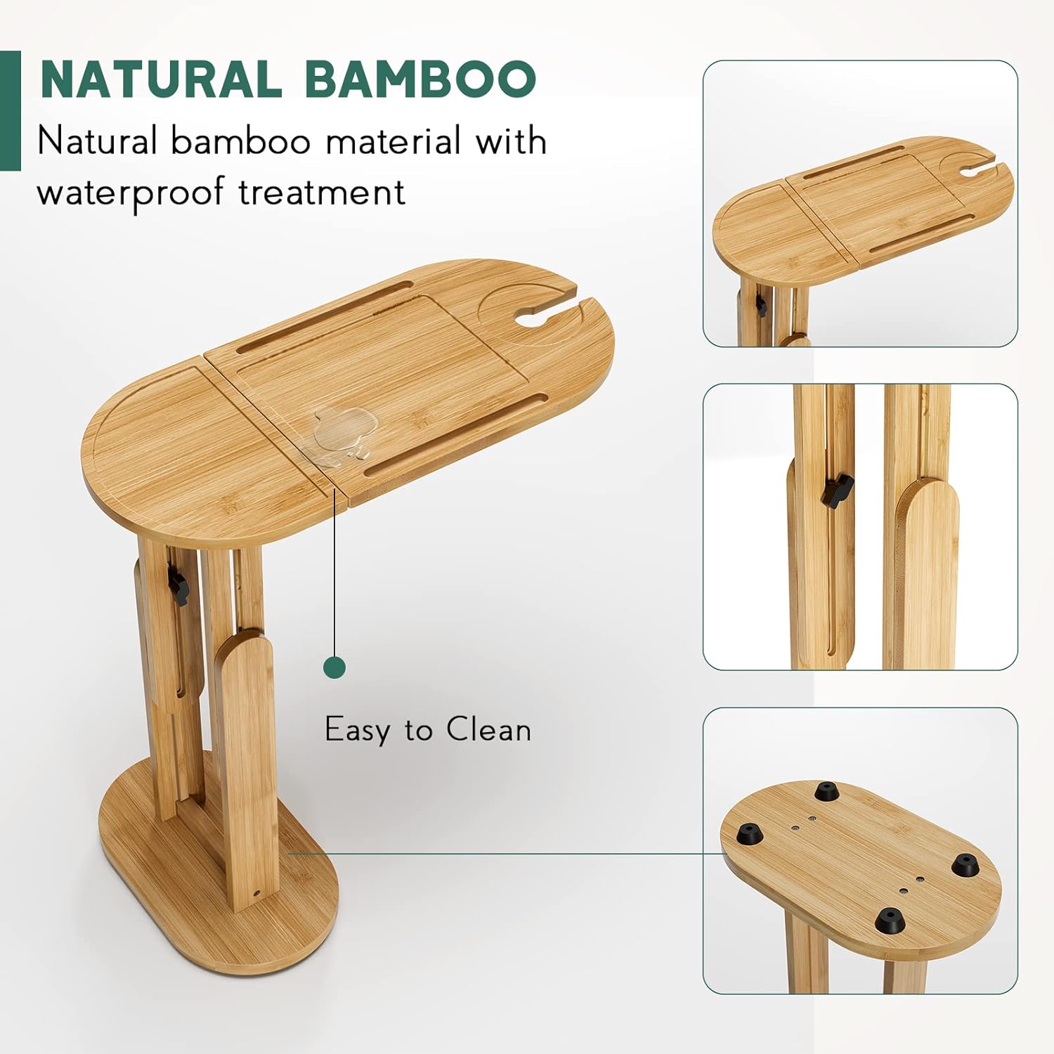 Yumkfoi Foldable Bathtub Side Tray with Adjustable Height, Bamboo Bath Table for Tubs Against Wall, Liftable Tub Caddy Shelf for Luxury Bath Spa and Gift Idea - Patent Protected (Non Freestanding)