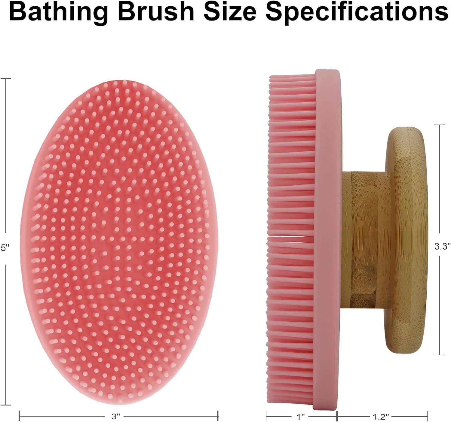 Ozner Food-Grade Soft Silicone Body Scrubber Shower Brush, Cleans and Removes Dead Skin - Foam-Rich Brush, Non-Slip Bamboo Handle Silicone Loofah, Durable and Easy to Clean, 1pc (Pink)