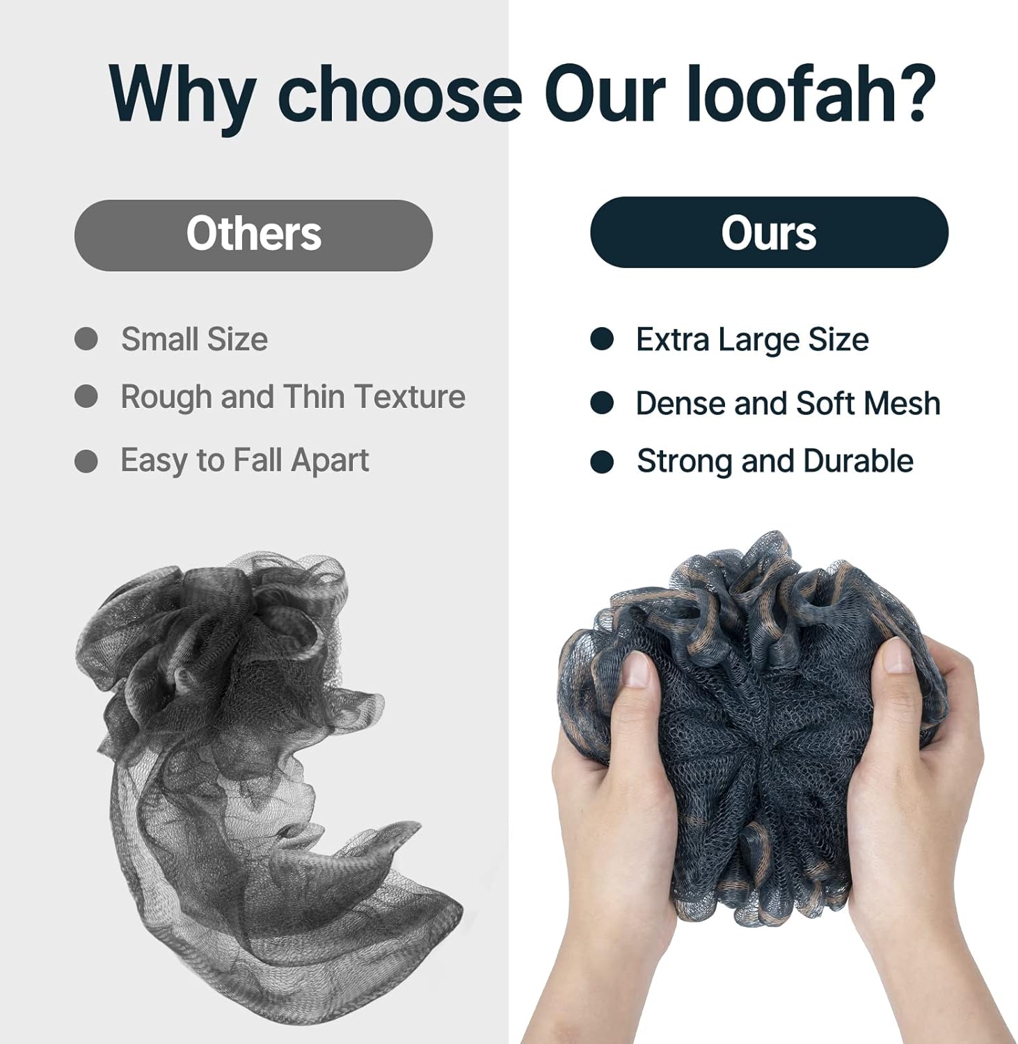 AmazerBath Loofah Sponge, Shower Loofah for Men and Women - Body Scrubber Loofa Set of 3 Classic Black & White Edge, Bath Sponge 60g/PCS