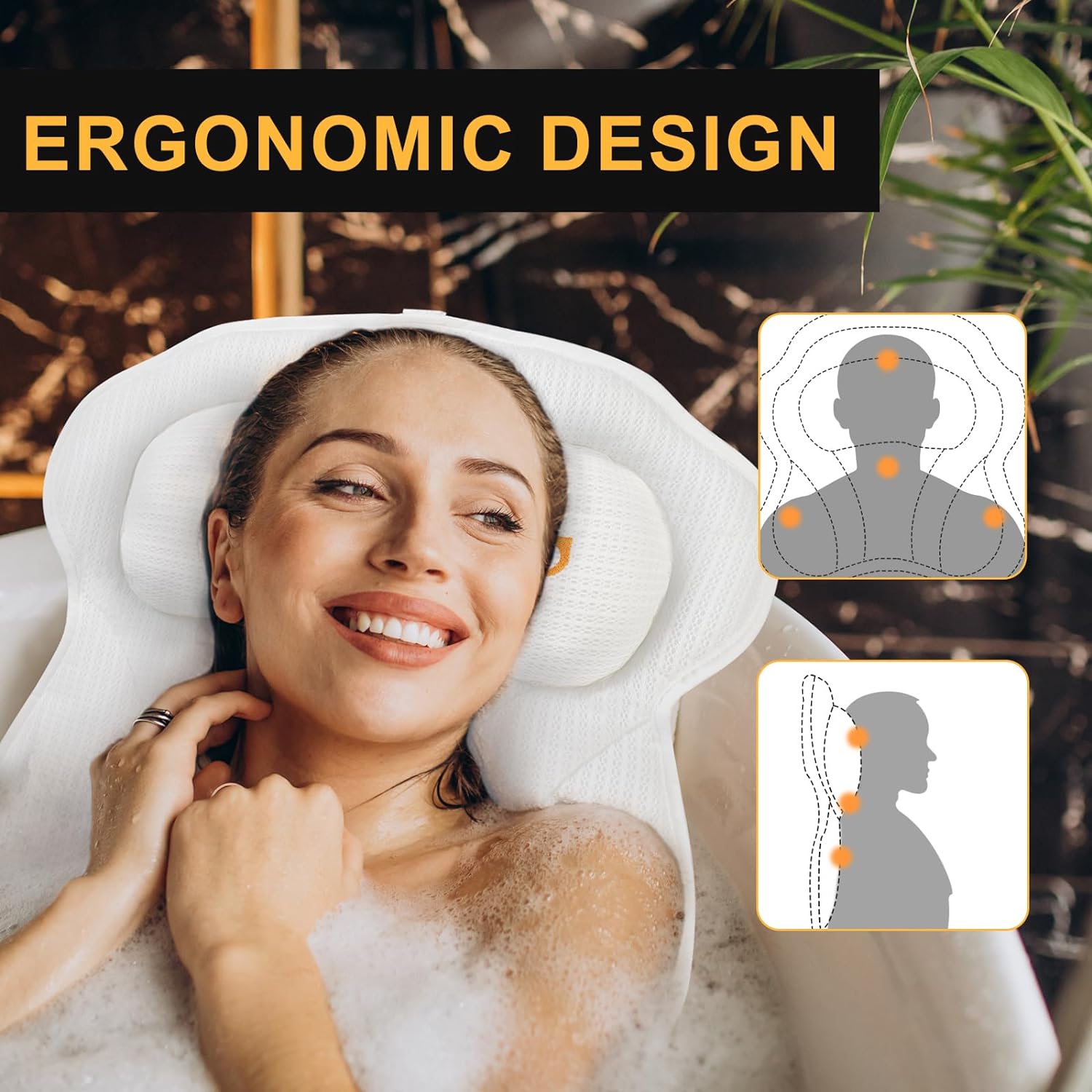 Olaemuo Bath Pillow Ergonomic Bathtub Pillow, Bath Bathtub Pillows for Tub for Head and Neck Mesh Bath Tub Pillow Headrest Luxury Bath Tub Shower Pillow for Bubble Bath with 6 Suction Cups-Light Green