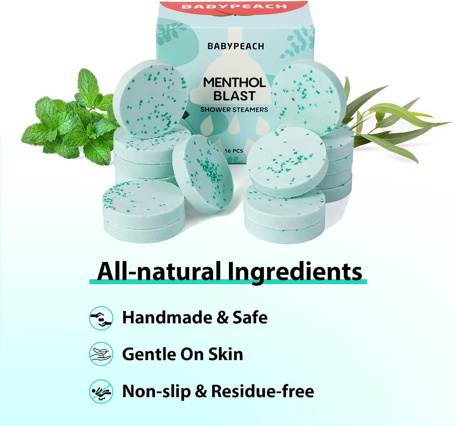 Shower Steamers Aromatherapy 6 Packs Shower Tablets with Essential Oil for Home SPA & Self Care, Stress Relief, Birthday Gifts for Women and Men, Eucalyptus Shower Bath Bombs - BABYPEACH