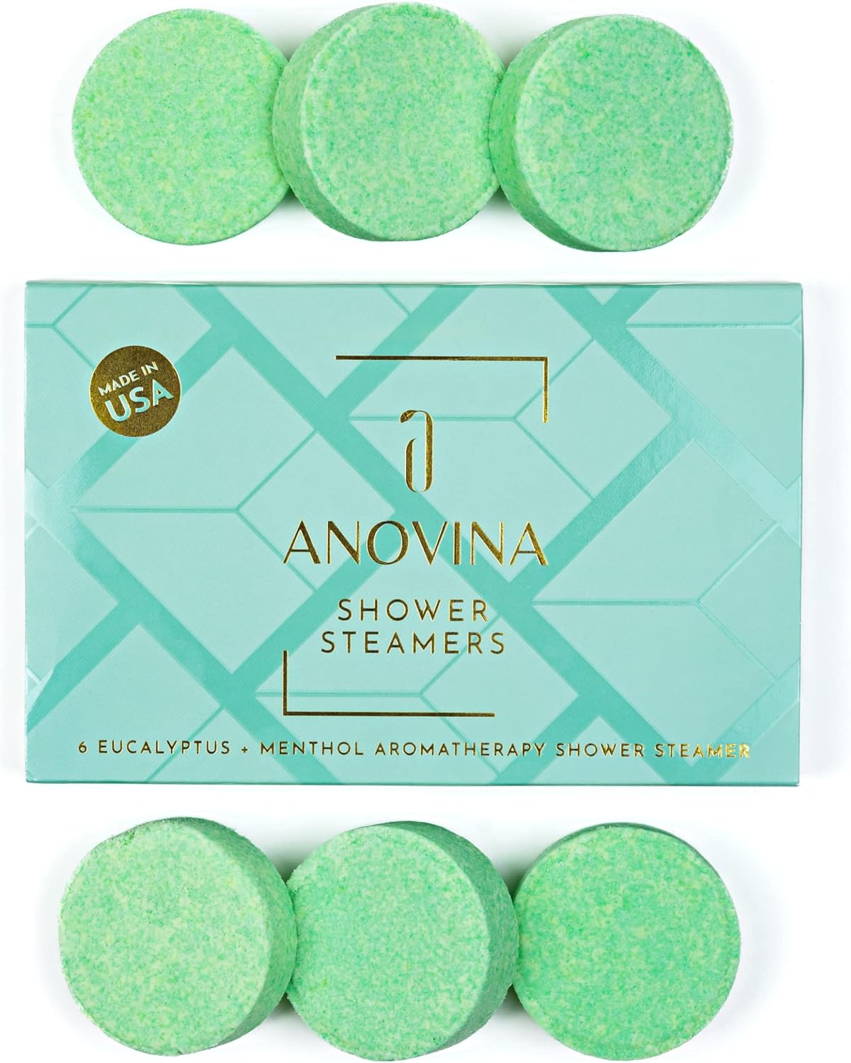 Anovina 6XL Eucalyptus Essential Oil Shower Steamers Gift Box. Proudly Made in USA. Shower Tablets Gifts for Men and Women. Shower Bomb Aromatherapy. Self Care Aromatherapy Gifts for All Occasions