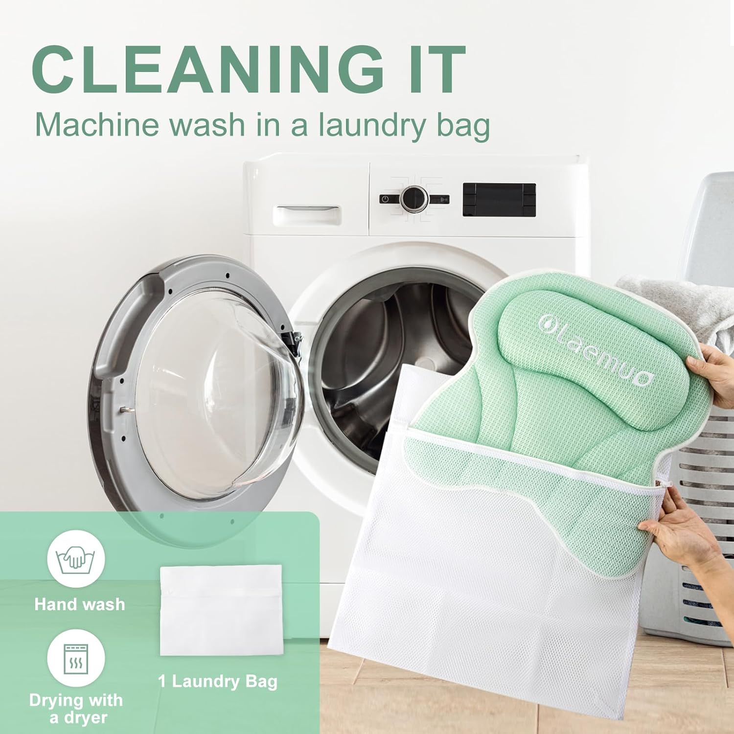 Olaemuo Bath Pillow Ergonomic Bathtub Pillow, Bath Bathtub Pillows for Tub for Head and Neck Mesh Bath Tub Pillow Headrest Luxury Bath Tub Shower Pillow for Bubble Bath with 6 Suction Cups-Light Green