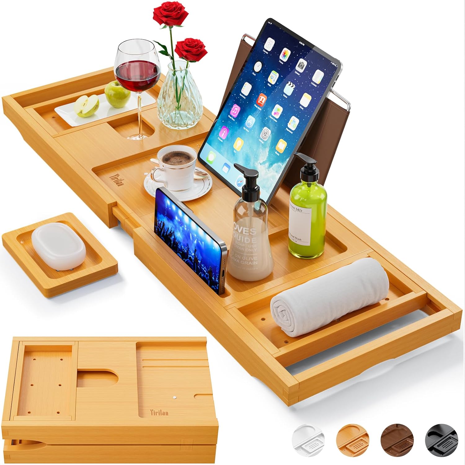 Luxury Bathtub Tray Caddy - Expandable Bath Tray - Unique House Warming Gifts, New Home, Anniversary & Wedding Gifts for Couple, Bridal Shower Gift for Women