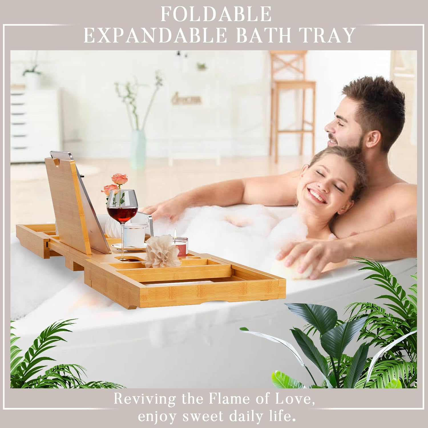 Yirilan Premium Bathtub Tray Caddy - Expandable Bath Tray - Unique House Warming Gifts, New Home, Anniversary & Wedding Gifts for Couple, Bridal Shower Gift for Women