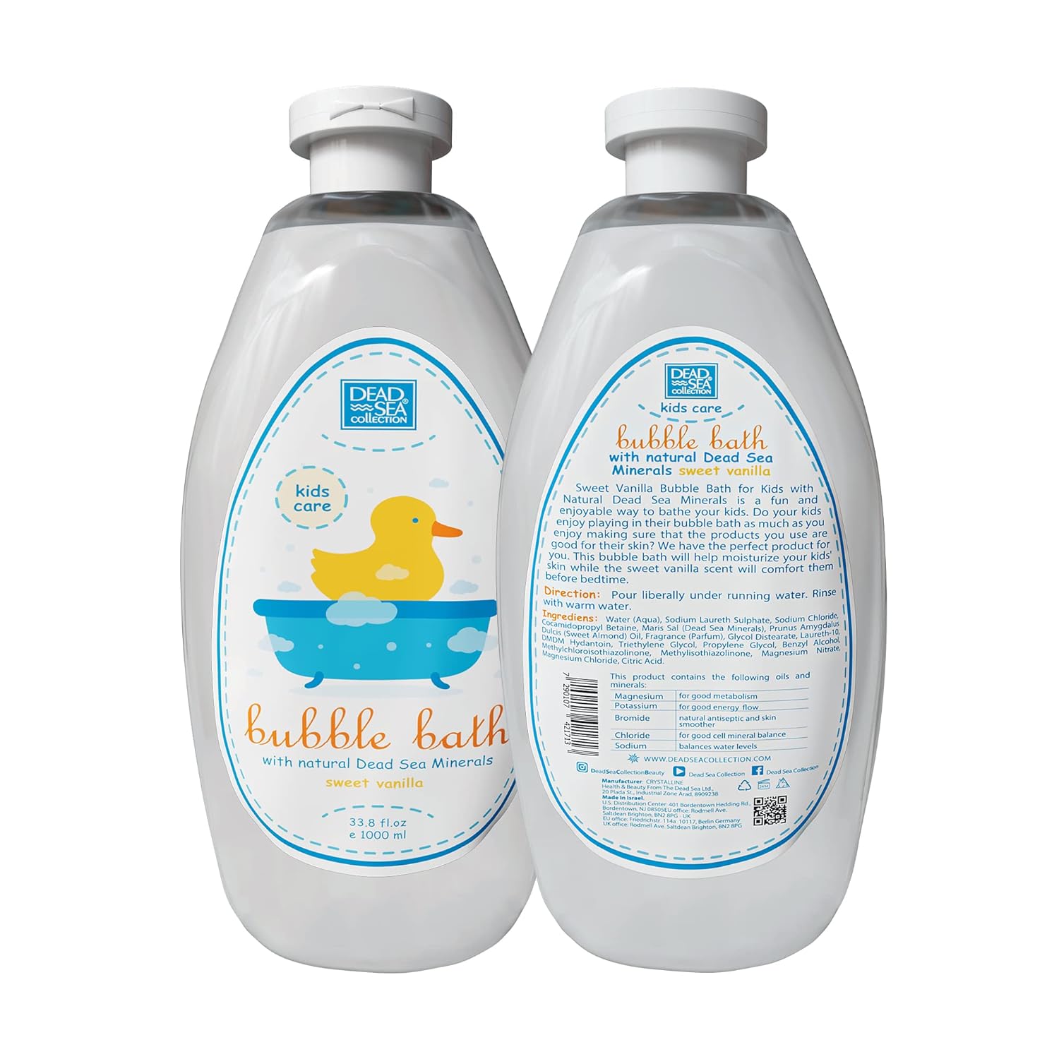 Dead Sea Collection Bubble Bath Kids with Calming Lavender Scent - Cleansing and Moisturizing Kids Bubble Bath - with Natural Dead Sea Minerals - Pack of 2 Large Bottle (33,8 fl oz Each)
