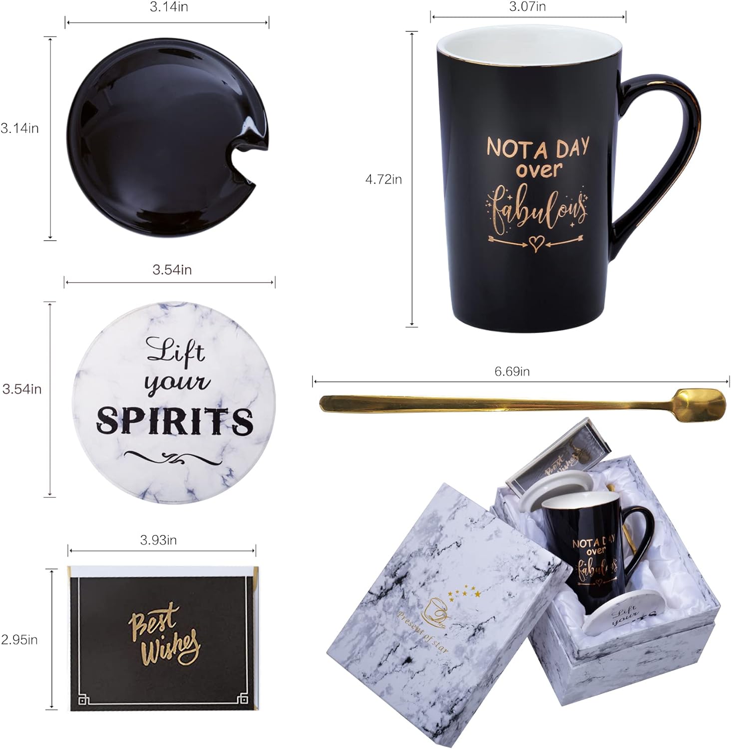 Jumway Not A Day Over Fabulous Mug Gifts Set- Birthday Gifts for Women - Funny Birthday Gift Ideas for Her,Friends, Coworkers, Her, Wife, Mom, Daughter, Sister, Aunt Ceramic Marble Mug 14 Oz