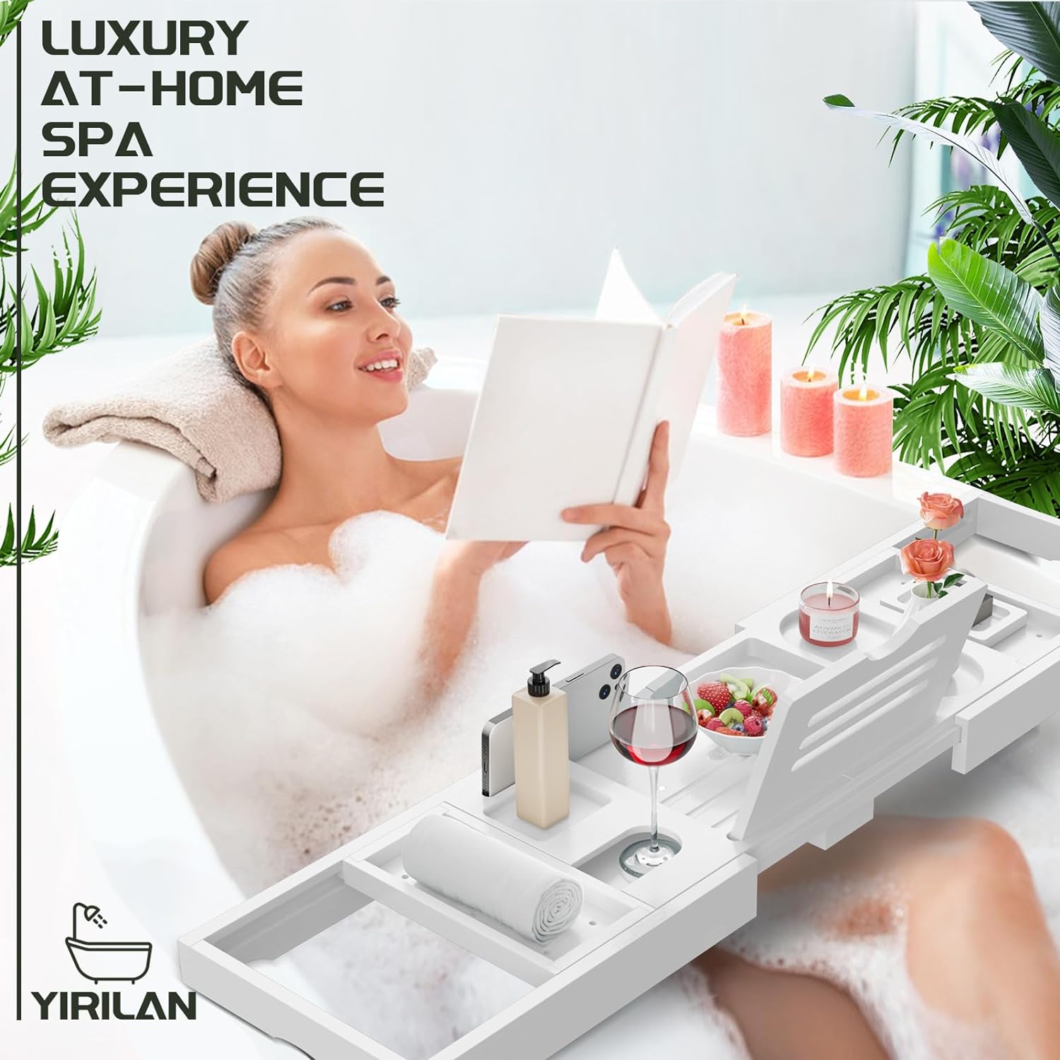 Yirilan Premium Bathtub Tray Caddy - Expandable Bath Tray - Unique House Warming Gifts, New Home, Anniversary & Wedding Gifts for Couple, Bridal Shower Gift for Women