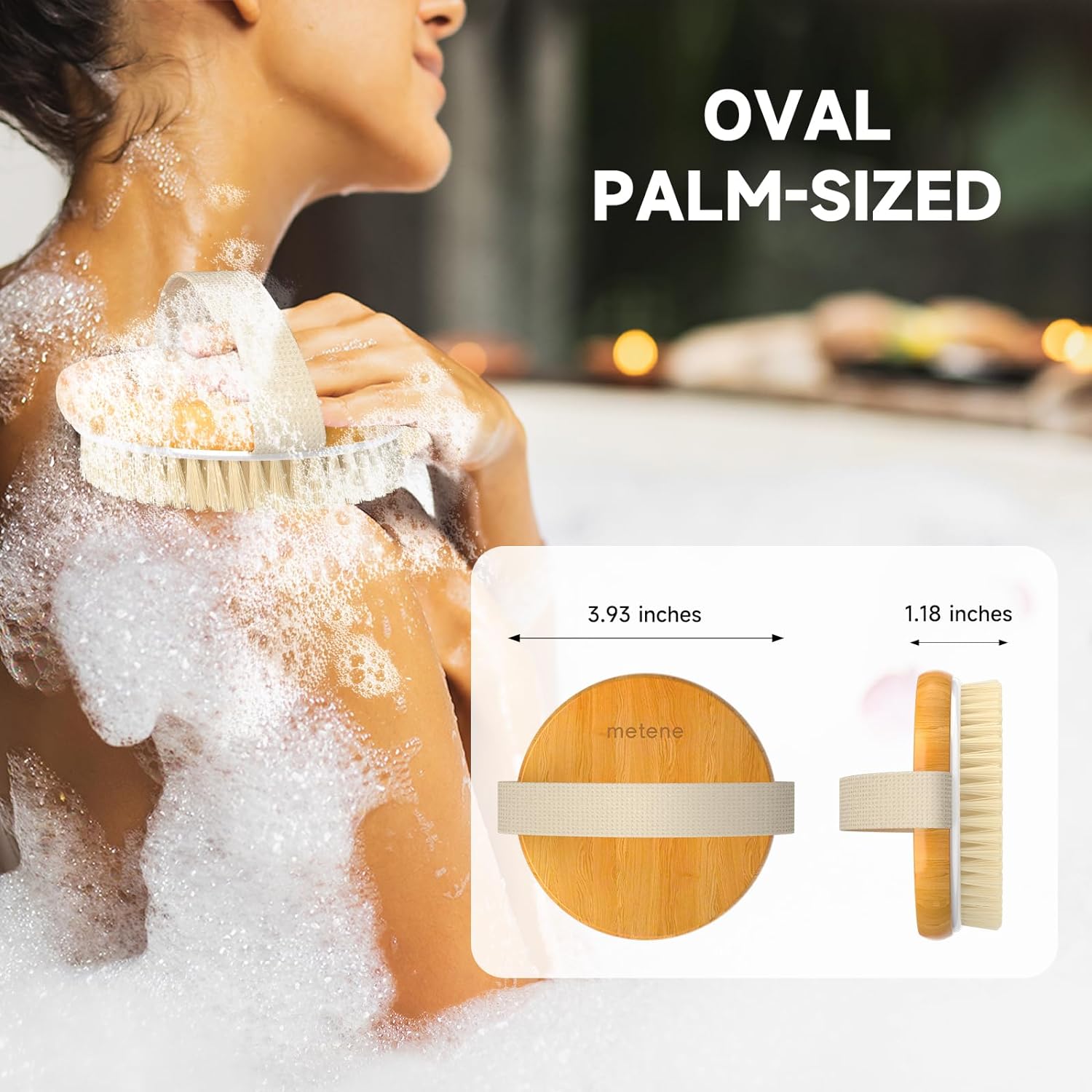 Metene 2 Pack Bamboo Dry Body Brushes, Shower Brush Wet and Dry Brushing, Dry Brush for Cellulite and Lymphatic, Body Scrubber with Soft and Stiff Bristles, Suitable for All Kinds of Skin