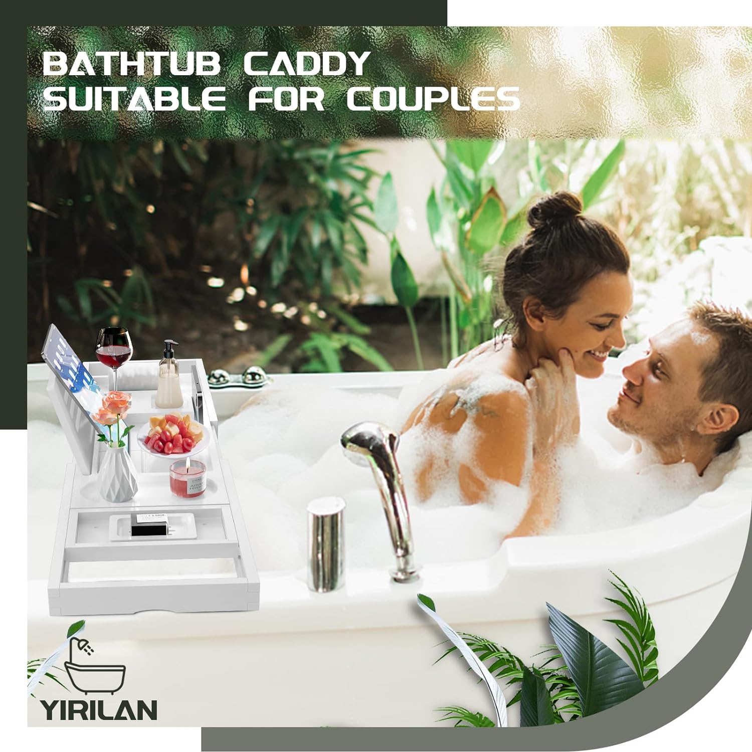 Yirilan Premium Bathtub Tray Caddy - Expandable Bath Tray - Unique House Warming Gifts, New Home, Anniversary & Wedding Gifts for Couple, Bridal Shower Gift for Women