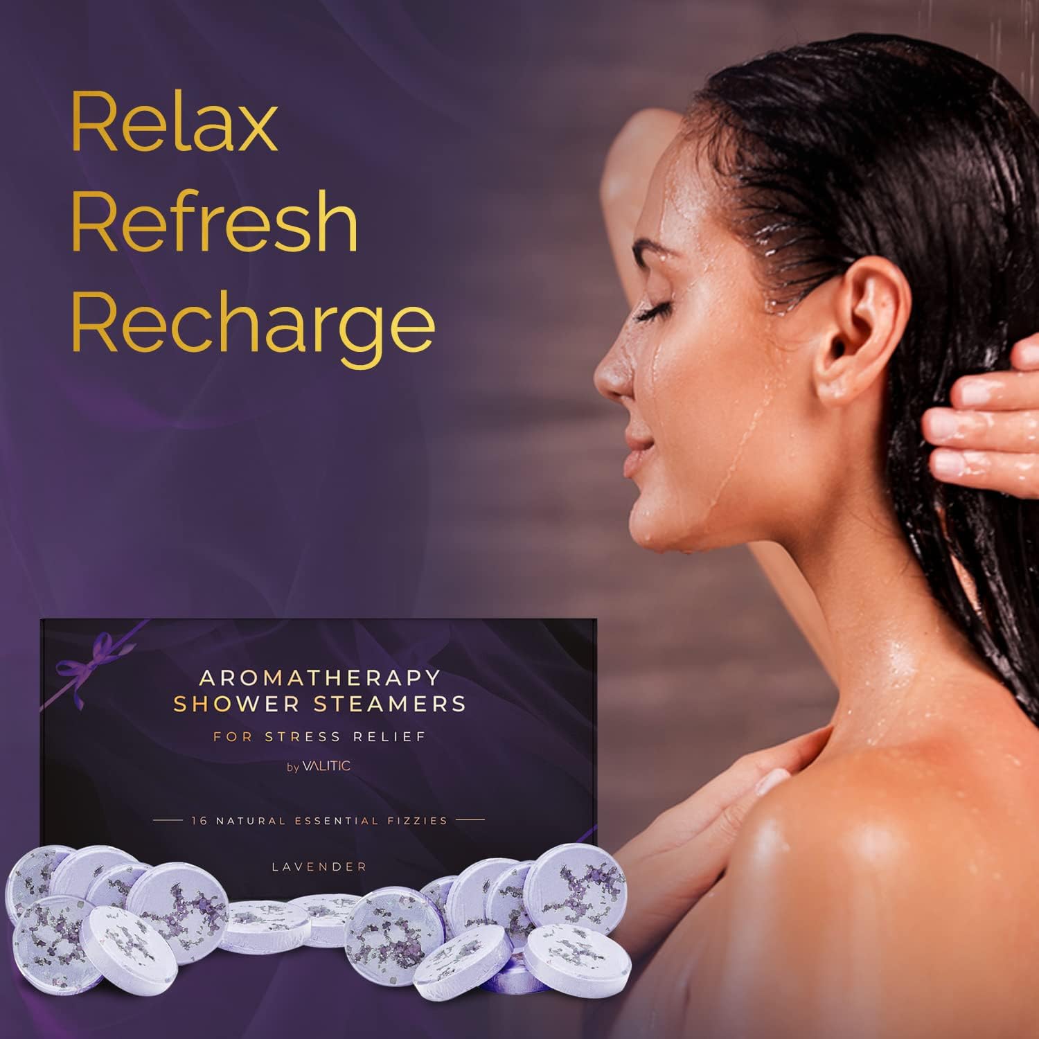 Valitic Aromatherapy Shower Steamers for Stress Relief and Relaxation - Gifts for Women Mom Birthday 8 Natural Essential Fizzies Shower Bombs - 4 Scents - Lavender, Eucalyptus, Citrus, and Peppermint