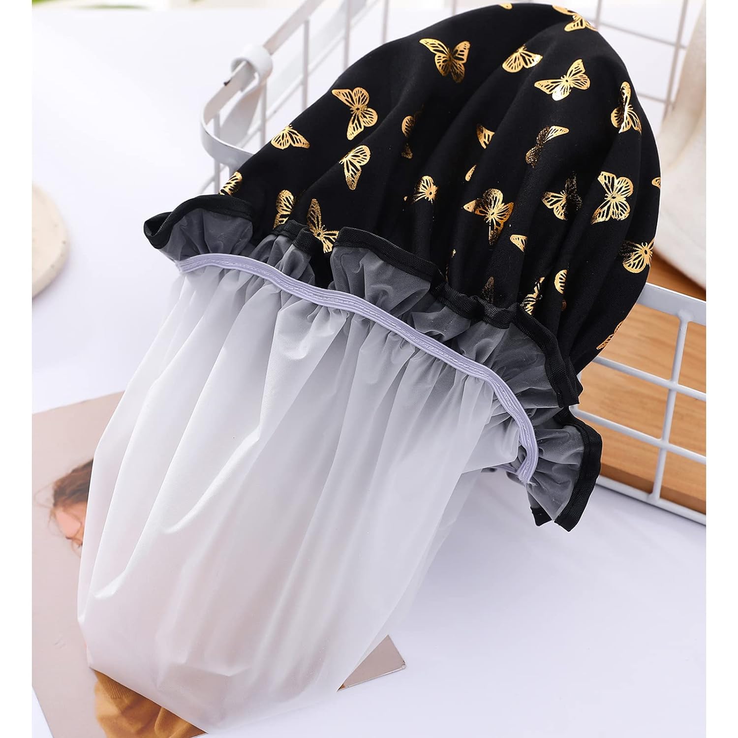 Qeuly 2 Pack Waterproof Shower Cap, Reusable Shower Cap for Women, Elastic Bathing Shower Hat Double Layers Bathing Hair Cap PEVA Lined Shower Hair Bath Cap (Pink)