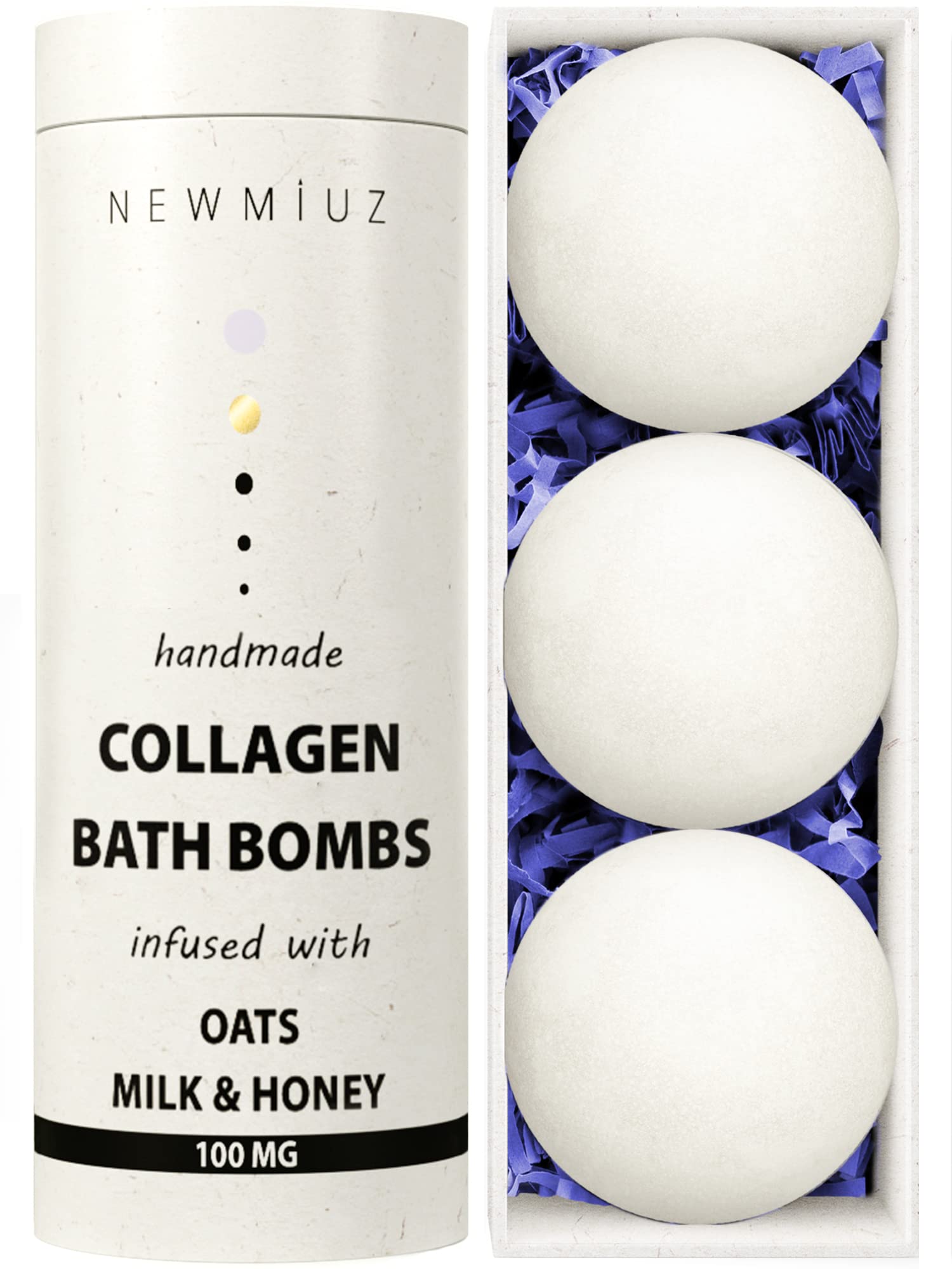 Creamy Collagen Bubble Bath Bombs with Oatmeal Milk Honey Essential Oils Luxurious Bath Gift Dry Skin Nourishment Indulge in A Blissful Bathing Spa