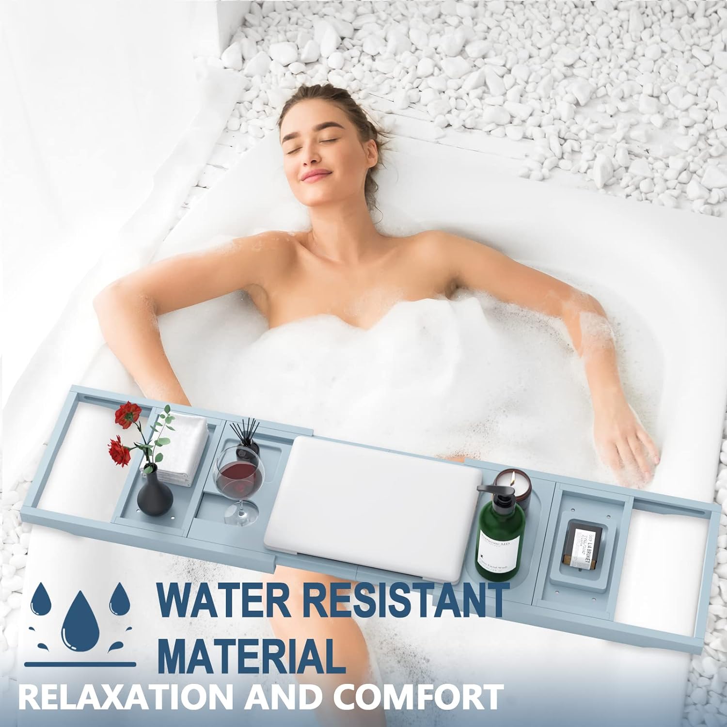 Yirilan Premium Bathtub Tray Caddy - Expandable Bath Tray - Unique House Warming Gifts, New Home, Anniversary & Wedding Gifts for Couple, Bridal Shower Gift for Women