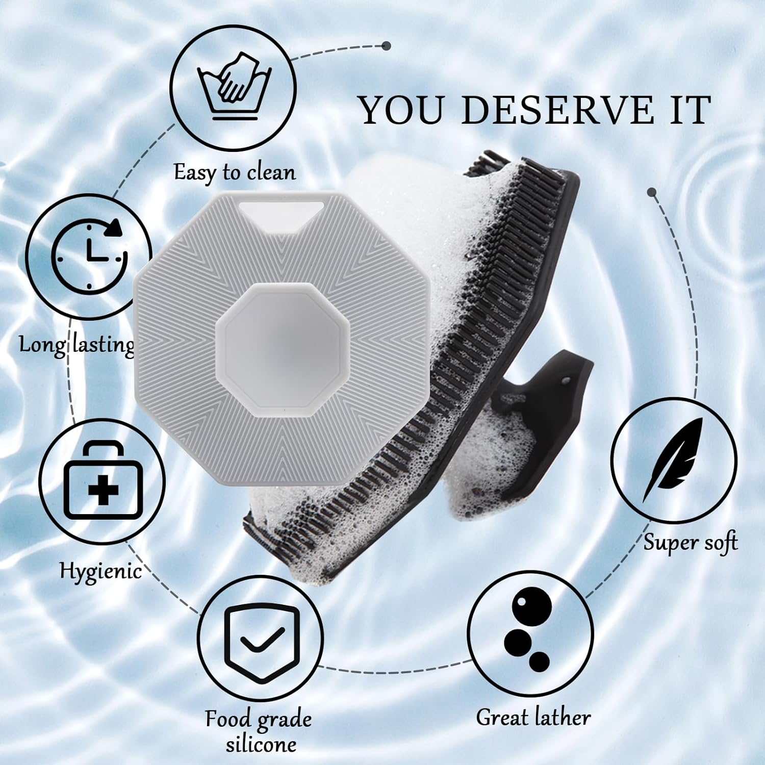 2Pack Silicone Body Scrubber, Qewro Body Buffer Exfoliating Brush with Silicone Loofah, Scalp Exfoliator Hair Shampoo Skin Cleaning Brush, Bath & Body Brushes for Men Women use in Shower (2Pack)