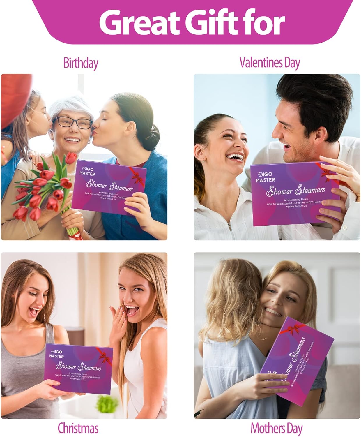 Shower Steamers Shower Bombs Aromatherapy Set of 6, SPA Gifts. Perfect Gifts for Birthday, Mother's Day, Valentine's Day, Easter Day