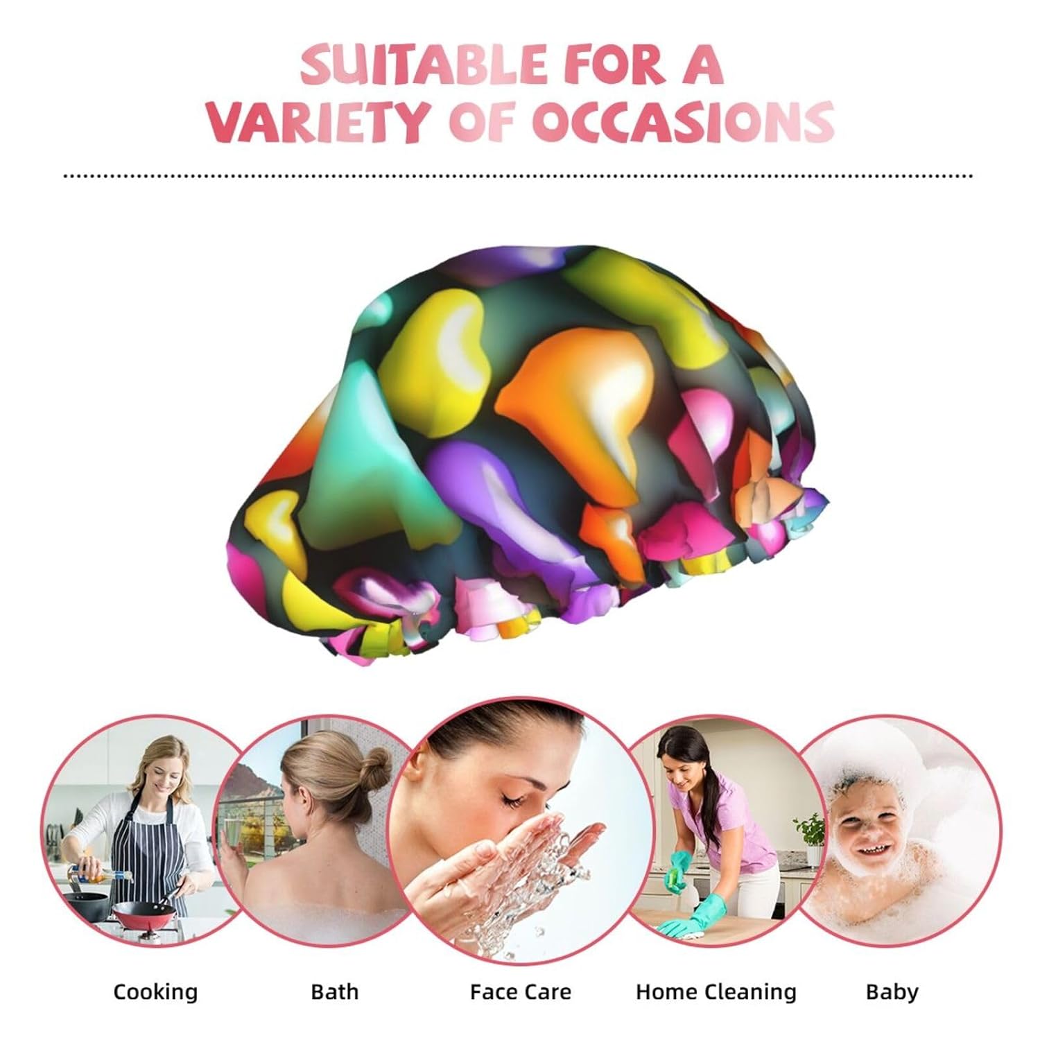 Ice Hockey print Print Reusable Shower Cap for Women,Double Waterproof Layers Bathing Hat,Quick Drying Bath Hair Cap