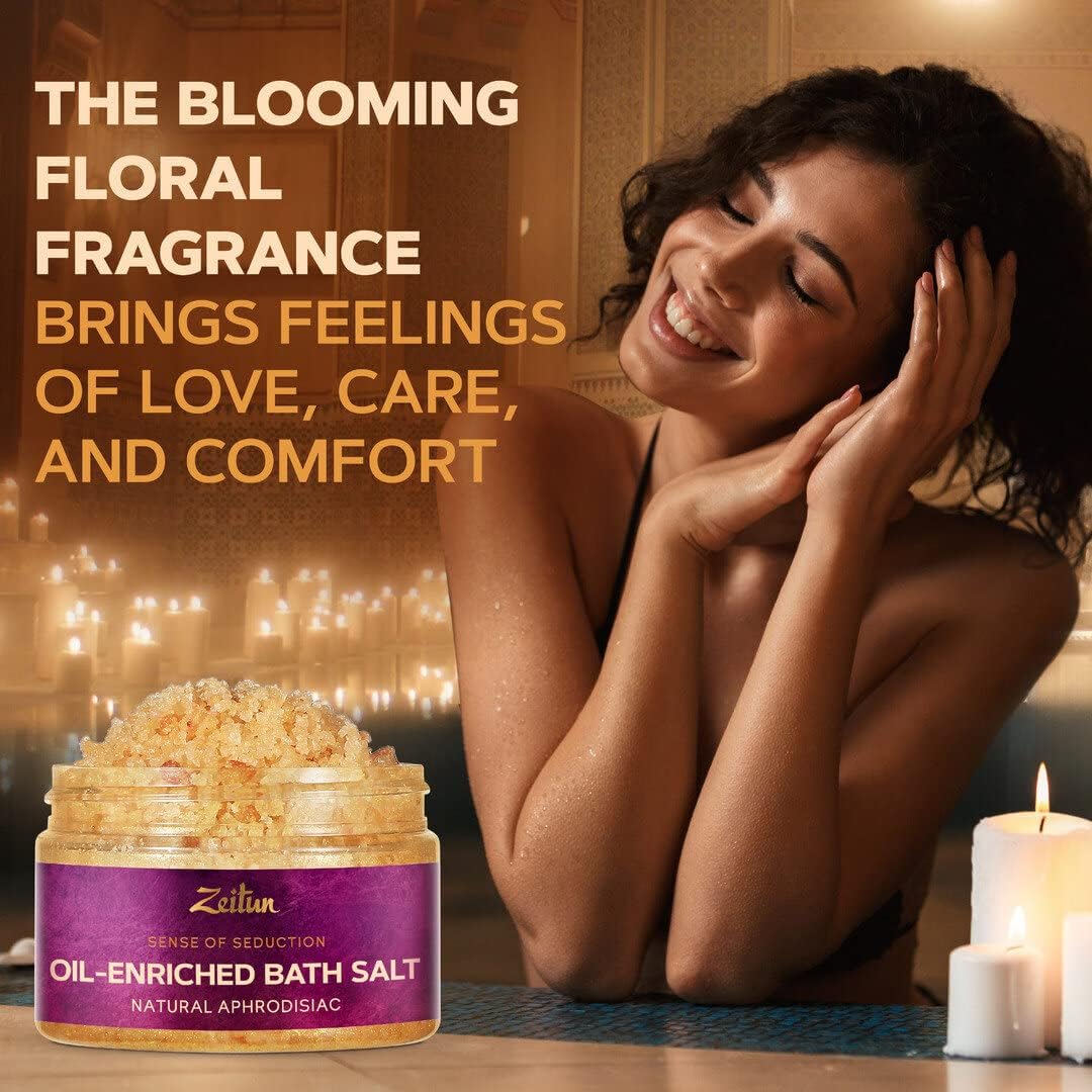 Natural Bath Salt with Himalayan Pink & Dead Sea Salt | Rejuvenating Oil - Enriched Salts with Rose & Peach Essential Oils | Unique Relaxing SPA Gift for Women | Detox Body & Foot Soak