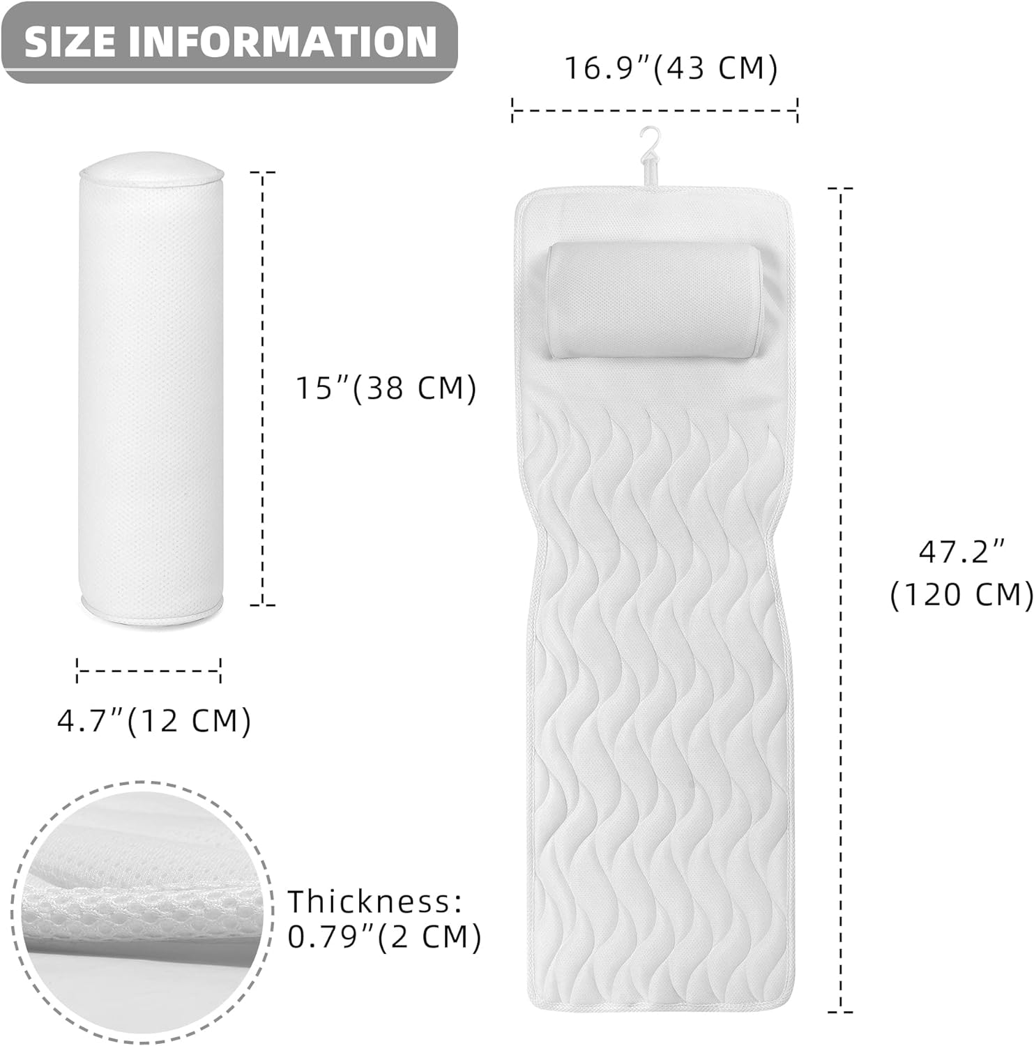 Full Body Bath Pillow, SPA Bathtub Pillow mat with Luxury Lumbar Pillow, Bathtub Pillow for Head Neck Shoulder and Back Support, Set with Shower Sponge, Cellulite Remover and Dry Skin, Gentle Massage