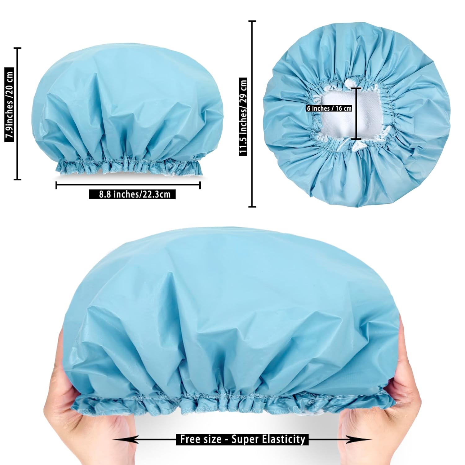 Shower Caps for Women, Terry Cloth Lined EVA Exterior Elastic and Reusable Bath Caps, Double Waterproof Layers Shower Cap, Bathing Shower Caps, Environmental Protection Bath Hair Cap - Pink