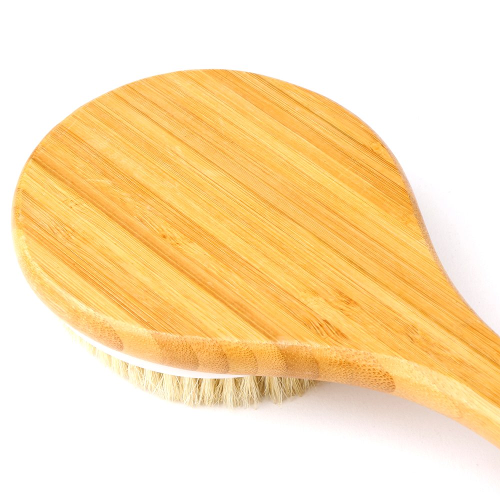 H&S Long Handled Back Brush for Skin Exfoliating with Natural Bristles - Back Body Brush for Dry Brushing and Scrubber for Shower - Bamboo Wood Back Brush Men & Women