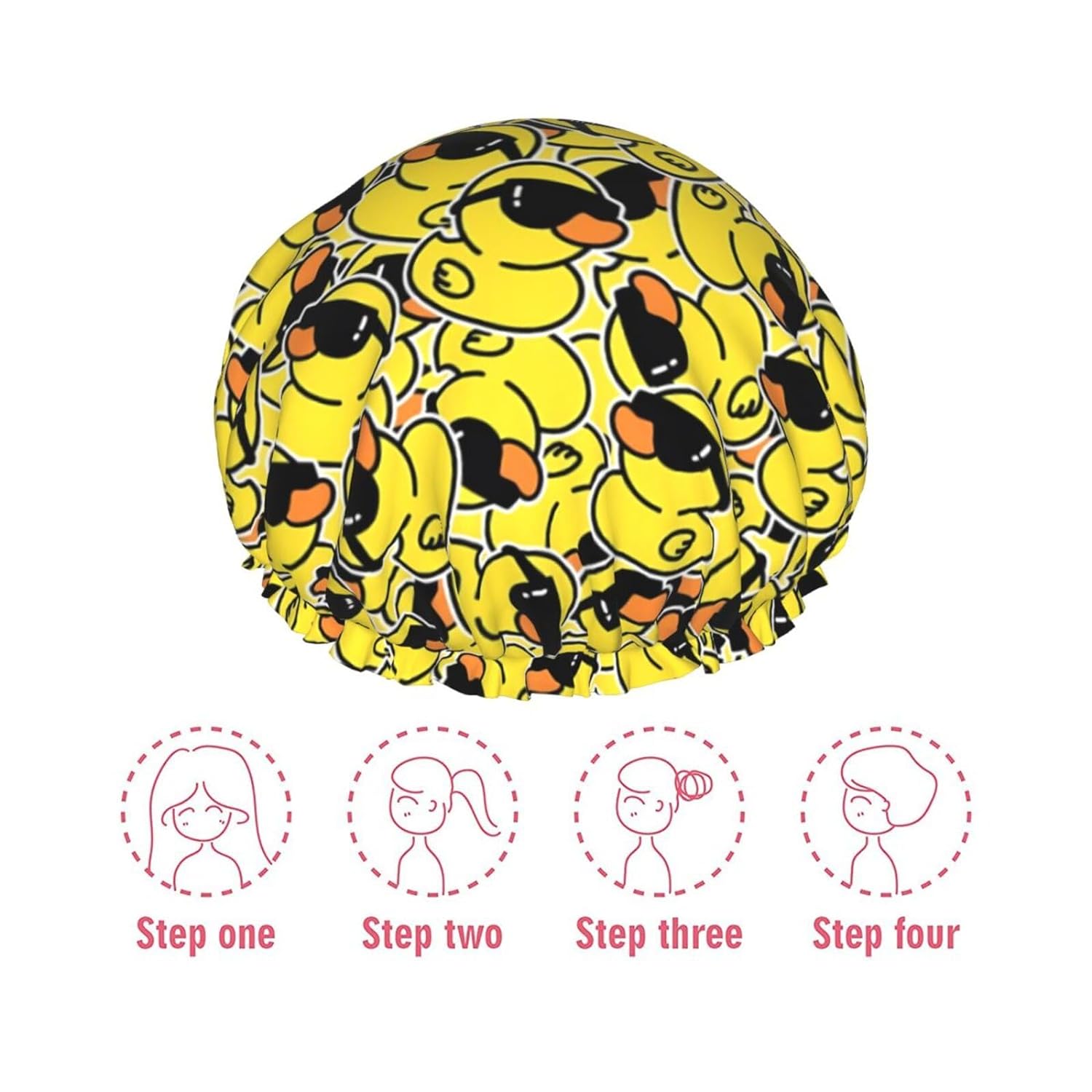 Rubber Ducks Shower Cap For Women Reusable Waterproof Double Layers Bath Cap Hair Protection Elastic Ladies Spa Salon Shower Hat