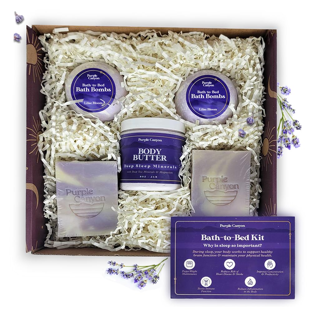 Purple Canyon Mystic Spa Box | 7 Piece Full Size Lavender Spa Kit for Self Care | Bath and Body Gifts for Women