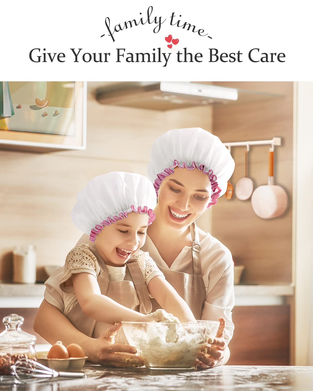 mikimini White Shower Cap Waterproof Reusable, Double Layers Bathing Hair Cap with Soft Comfortable PEVA Lining, Cute, Non-fading & Stretchy Shower Hat Medium (Pack of 1) White