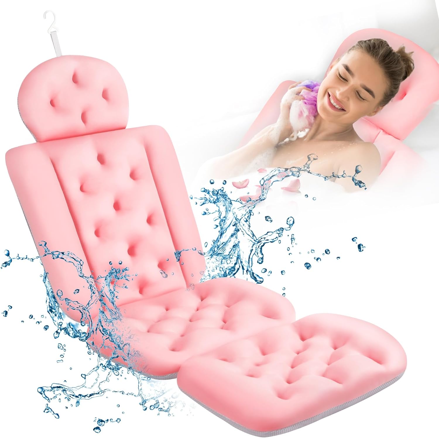 Full Body Bath Pillow, Bath Pillows for Tub with Powerful Non-Slip Suction Cups and Mesh Laundry Bag, Thick Bathtub Pillow for Head Neck and Back Support, Quick Drying & 3D Air Mesh, Blue