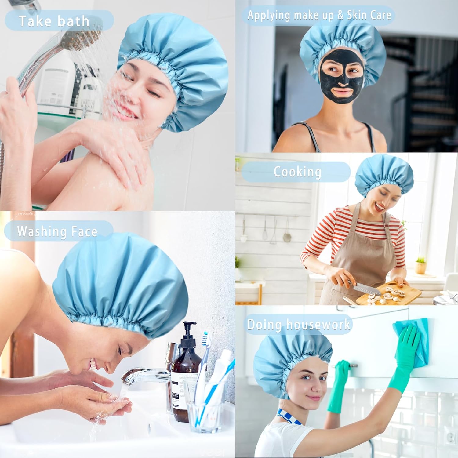 Shower Caps for Women, Terry Cloth Lined EVA Exterior Elastic and Reusable Bath Caps, Double Waterproof Layers Shower Cap, Bathing Shower Caps, Environmental Protection Bath Hair Cap - Pink