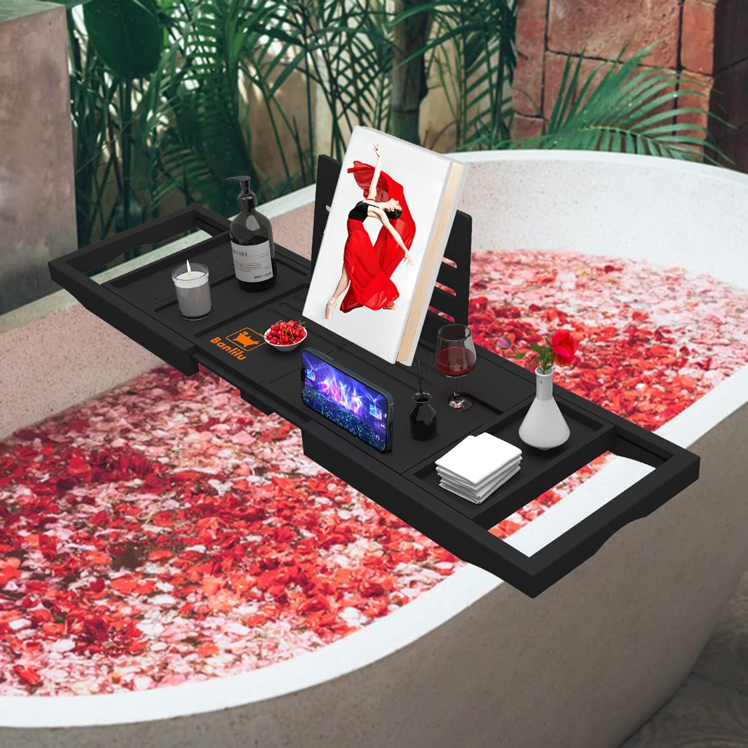 Premium Bathtub Tray Caddy - Bath Tray Bamboo Expandable - Bath Tub Tray Table for Bathtub - Expandable Size, Fits Most Bath Tubs