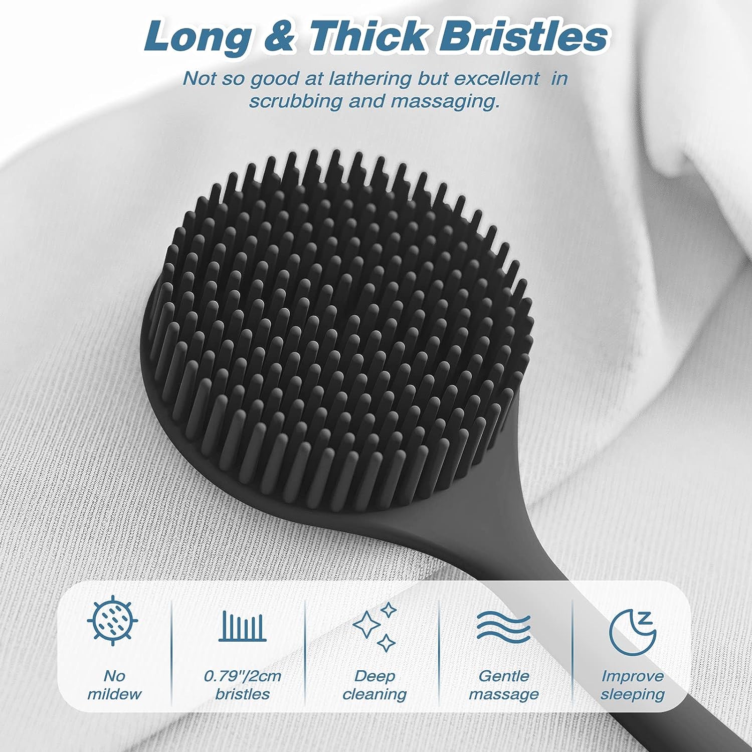 Manmihealth Silicone Back Scrubber(Thick Bristles) & Soft Bath Glove Set, Super-Exfoliating Body Scrubber & Super-Lathering Shower Brush Combination, with a Free Hook.(Black)