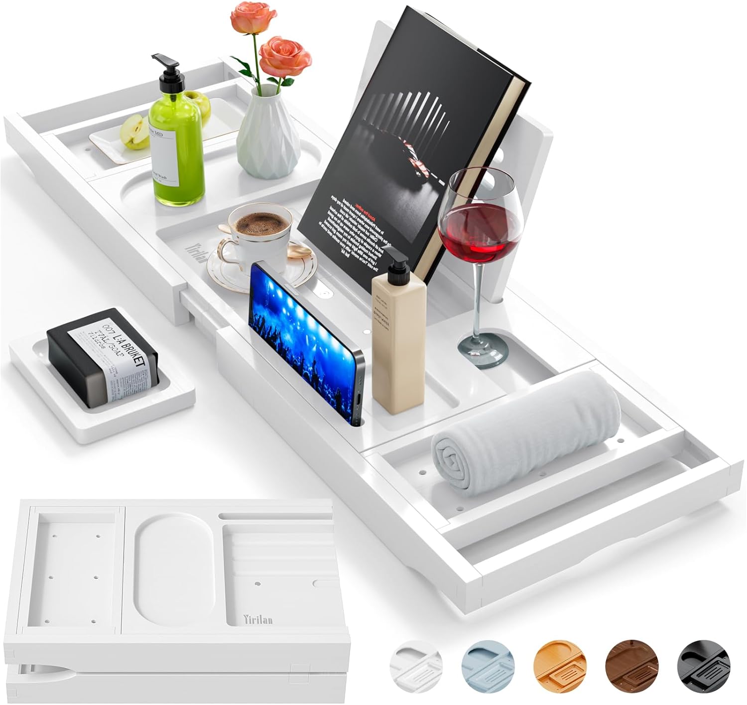 Yirilan Premium Bathtub Tray Caddy - Expandable Bath Tray - Unique House Warming Gifts, New Home, Anniversary & Wedding Gifts for Couple, Bridal Shower Gift for Women