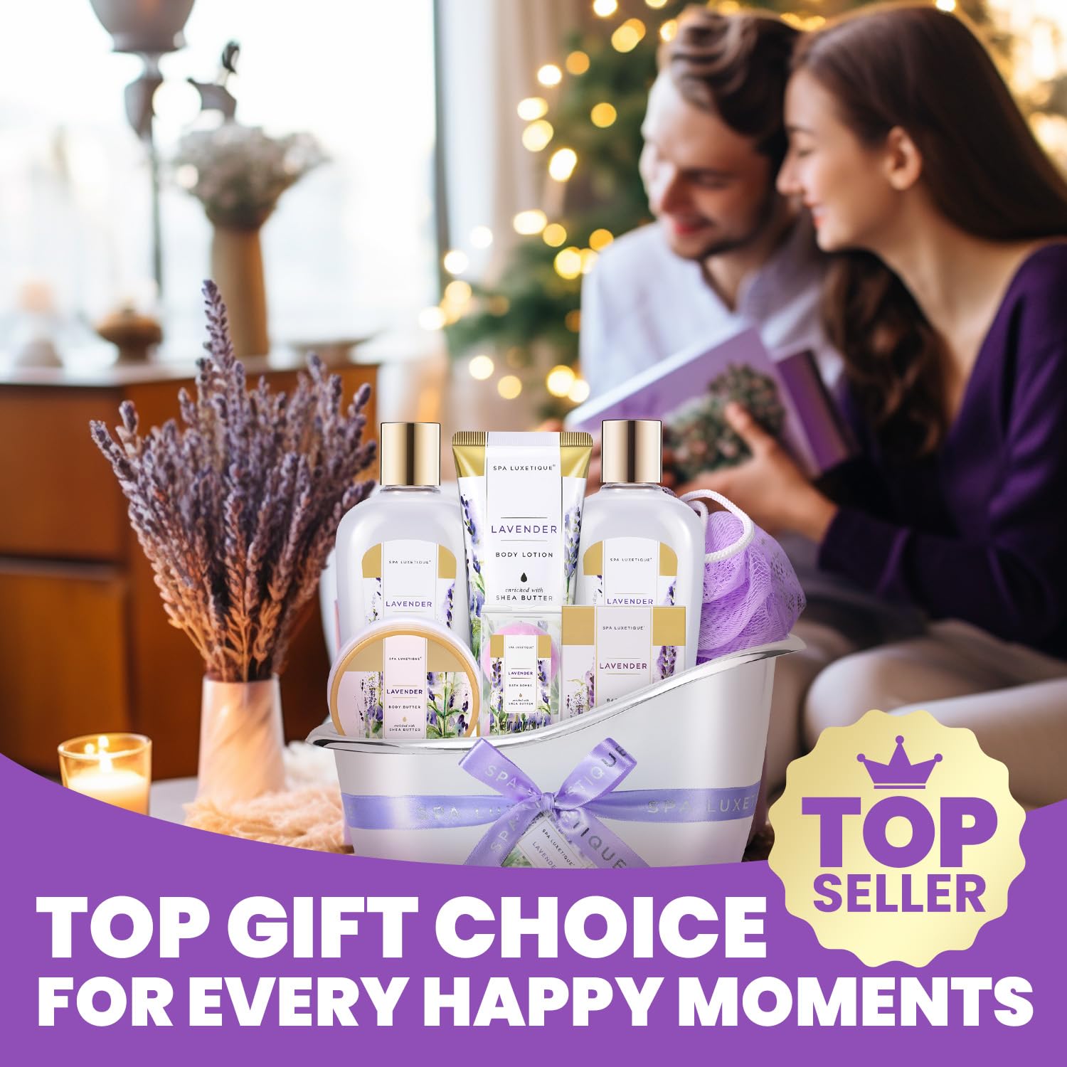 Spa Luxetique Spa Gift Baskets for Women - 8pcs Yellow Gifts for Women, Womens Gifts Includes Body Lotion, Bubble Bath, Bath Sets for Women Gift, Valentines Day Gifts for Her