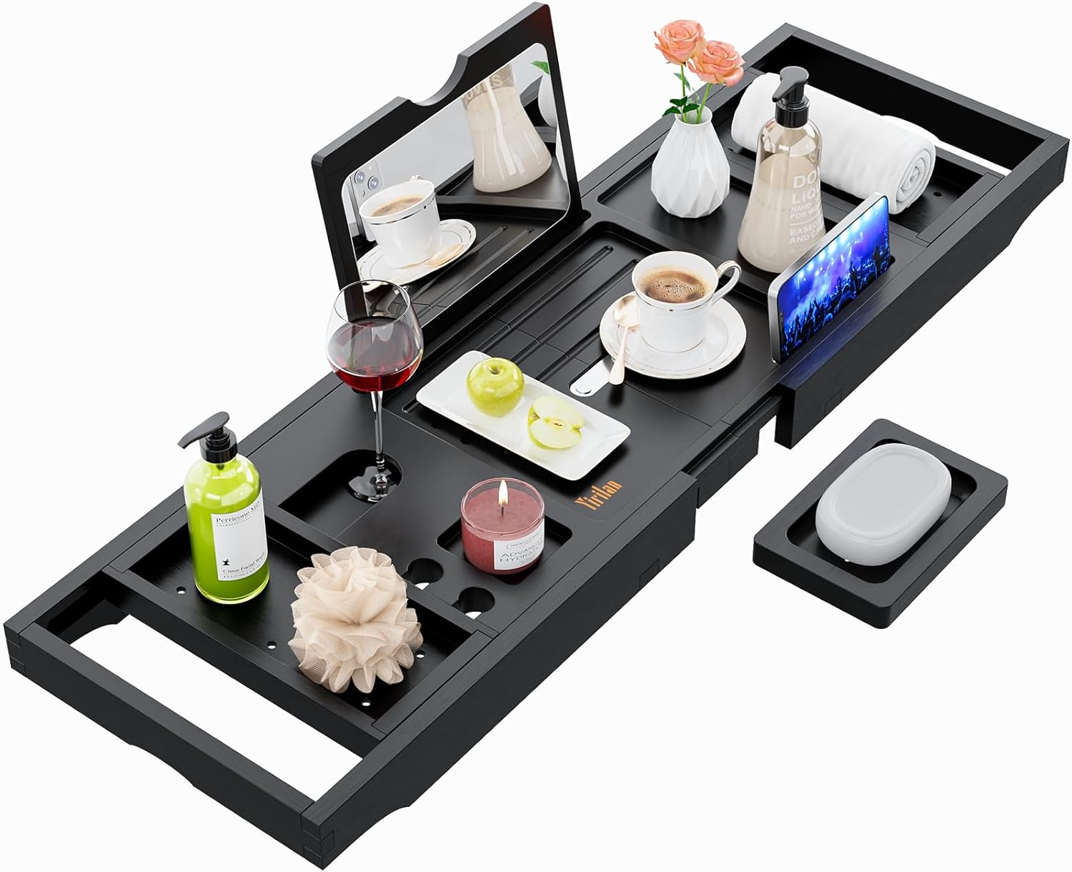 Yirilan Premium Bathtub Tray Caddy - Expandable Bath Tray - Unique House Warming Gifts, New Home, Anniversary & Wedding Gifts for Couple, Bridal Shower Gift for Women