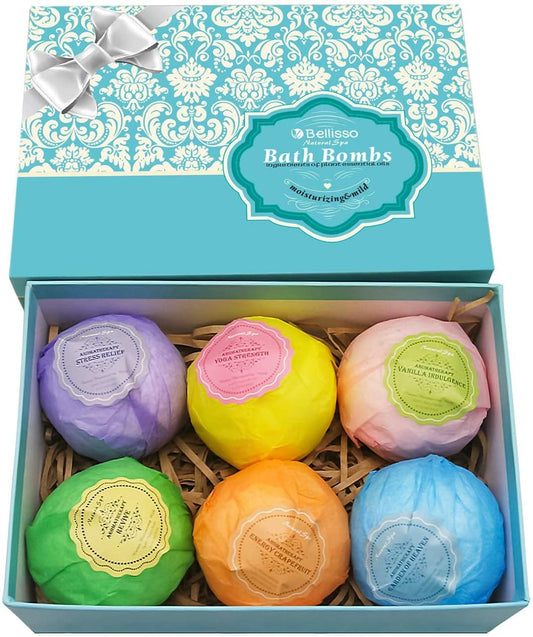 Bath Bombs Gift Set - 6 Bubble Bath Fizzies (6 x 2oz) with Natural Dead Sea Salt Cocoa and Shea Essential Oils - Best Gift Idea for Birthday, Mom, Woman, Girl, Him, Kids