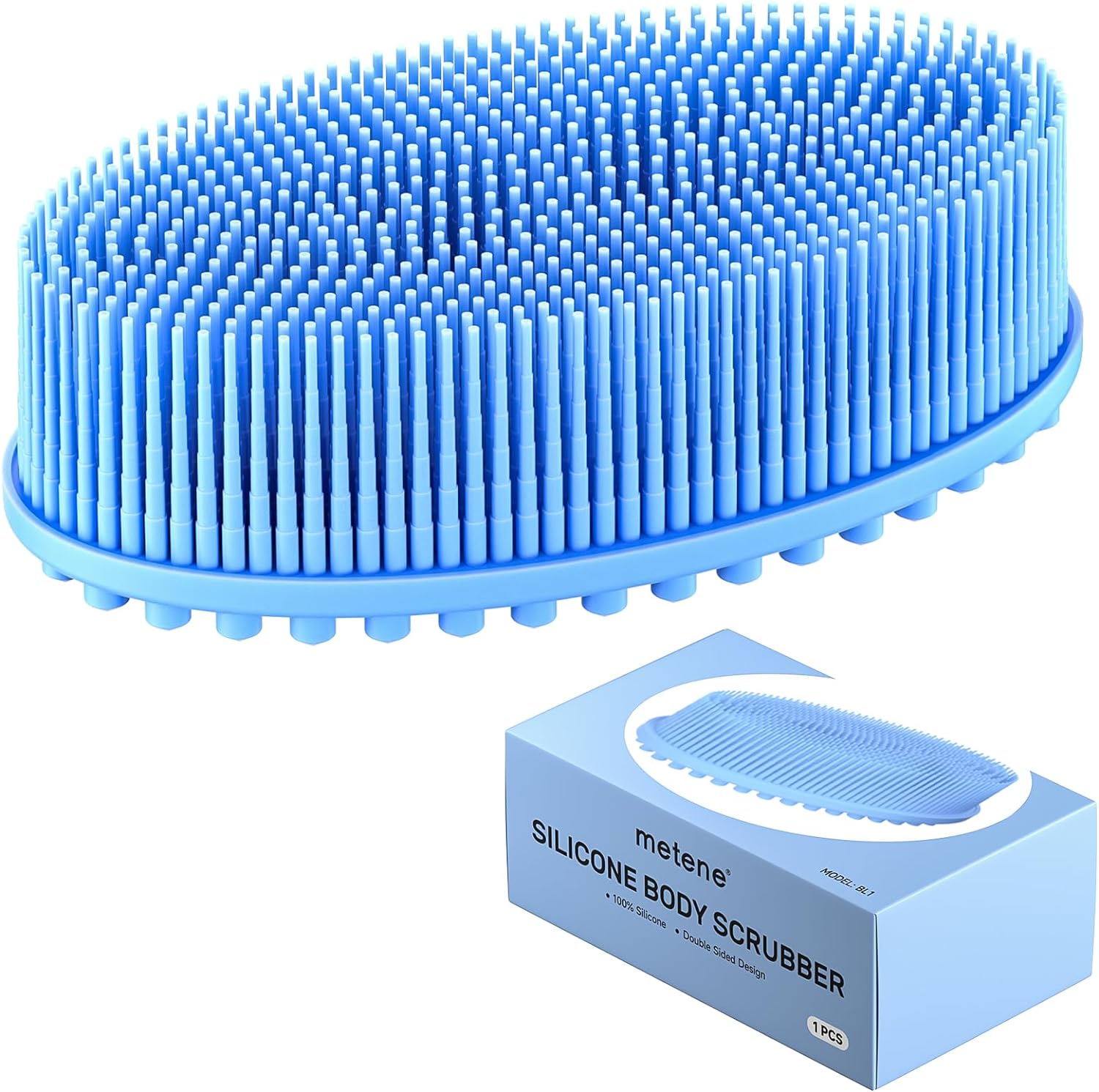 Metene Silicone Body Scrubber, Exfoliating Body Scrubber for Use in Shower,Lathers Well, Long Lasting, Soft Body Scrubber for Shower and Bath Skincare Routine(Black with Loop)